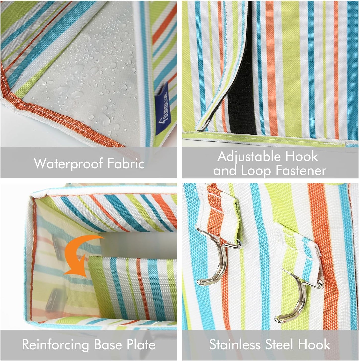 Surblue Bedside Caddy Hanging Bed Organizer Storage Bag Pocket for Bunk and Hospital Beds, College Dorm Rooms Baby Bed Rails,Wheelchair Side Bag,Camp Chiars,4 Pockets and 2 Hooks (Small GreenStripe)