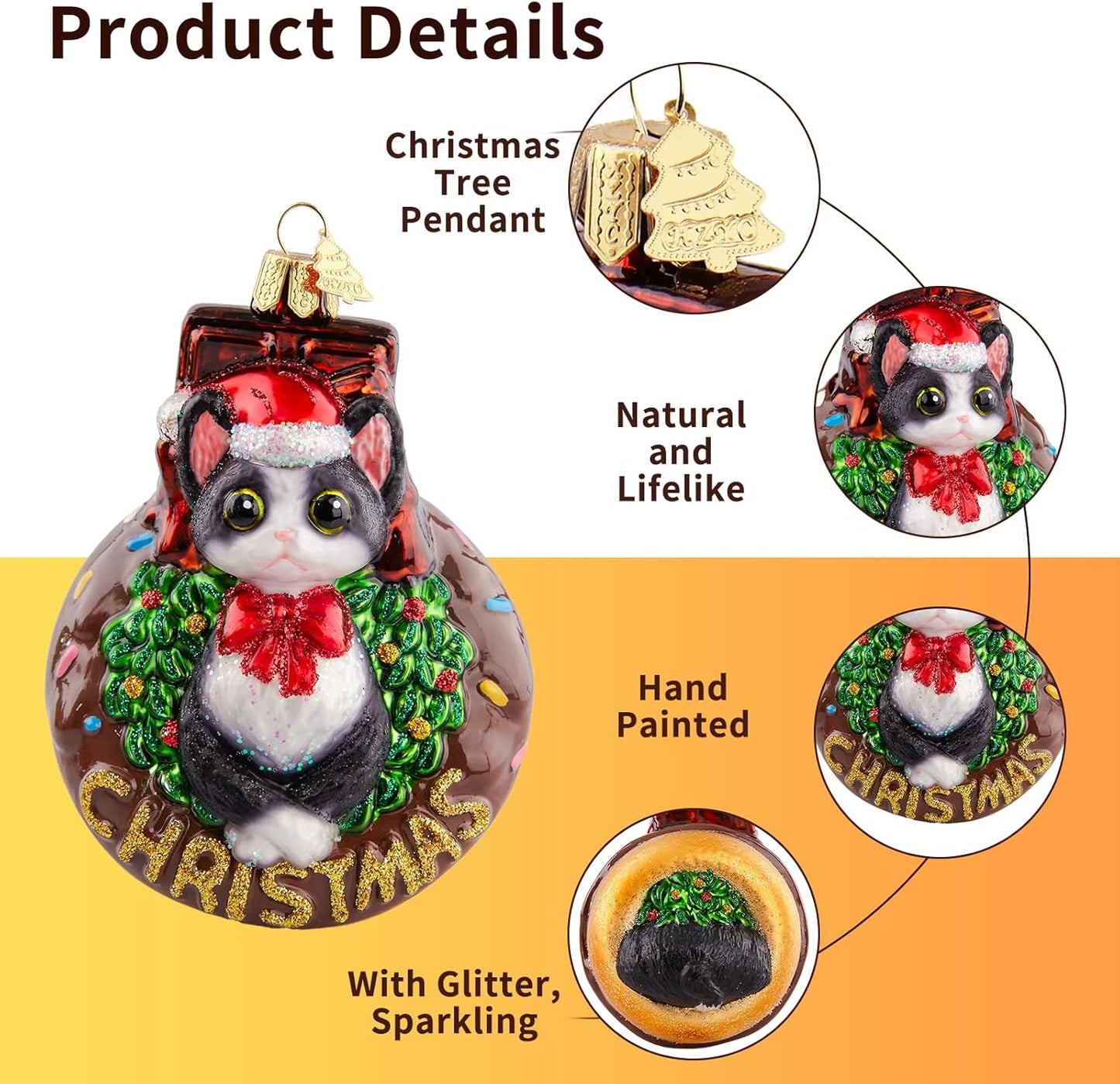 Christmas Tree Ornaments,Hand-Blown Glass Ornaments,Devon Cat Collection Hanging Ornament,Personalized Donut Ornament,Christmas Decorations for Animal Lovers Holiday Party Home Gifts