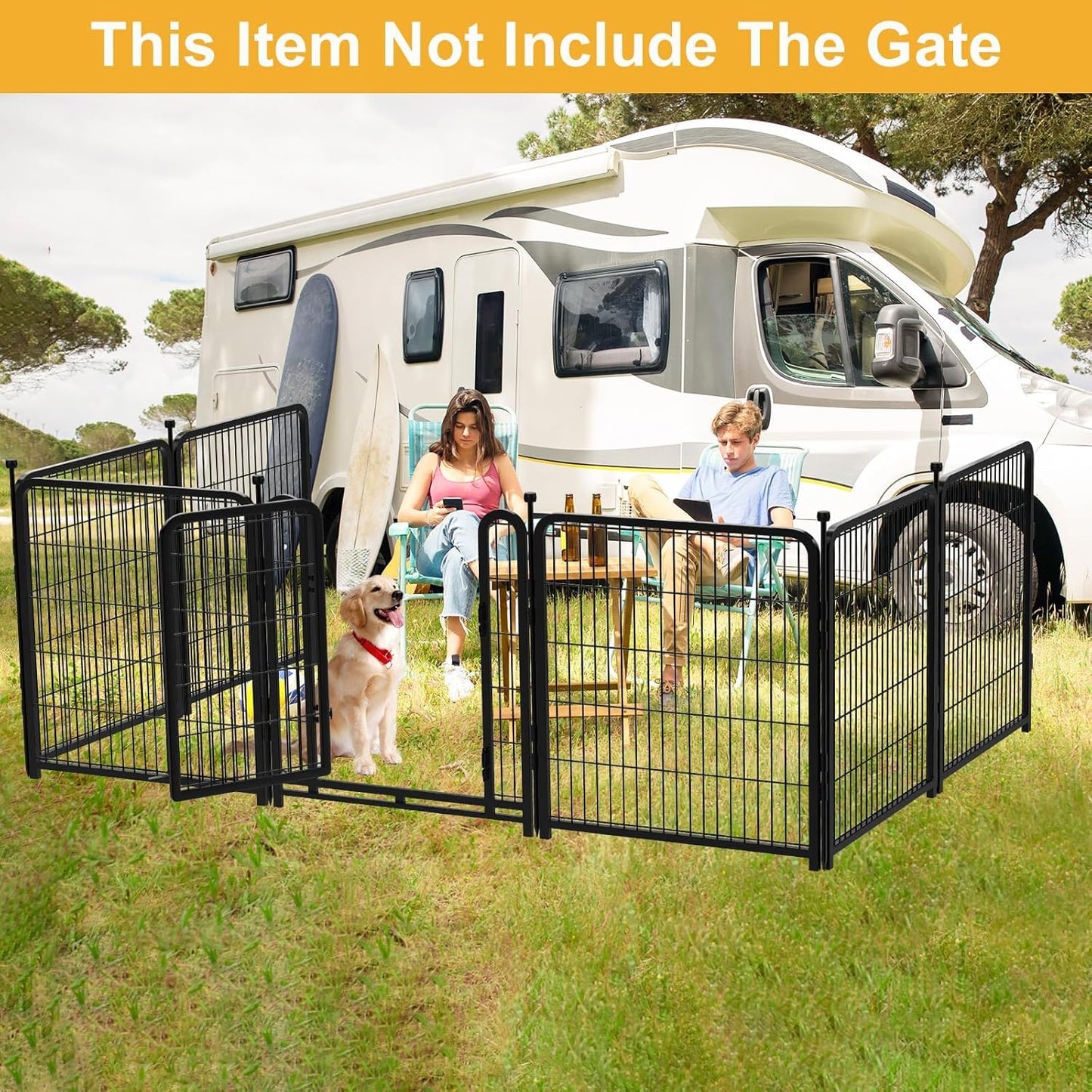 Garden Fence 40 Inch 14 Panels Without Gate, Total 31 Ft(L) Garden Fence for Yard and Dog, Black Dog Pen Wide Door, Metal Dog Pen Heavy Duty Pet Puppy Exercise Pen for Rv Camping
