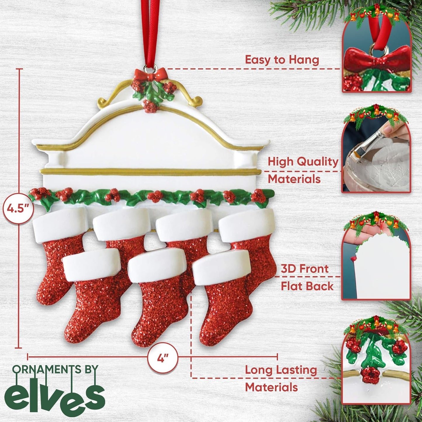 3D White Mantle Family of 7 Christmas Ornament 2025 Personalized Family Christmas Ornaments 2025 | Garland Fireplace Personalized Tree Ornaments Customizable Gifts Red Stockings of Seven Ornament