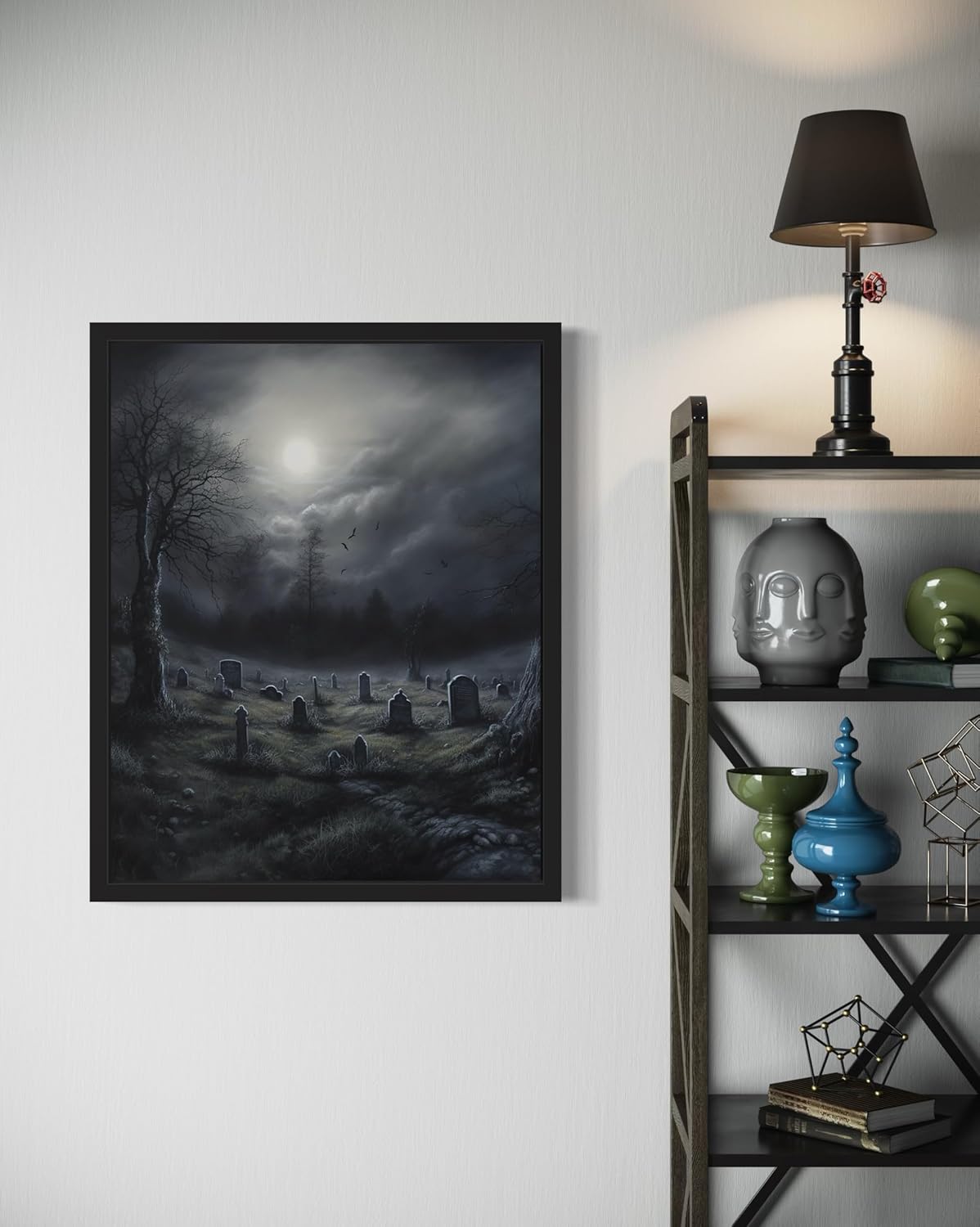 Gothic Graveyard Poster Art Print, Halloween Scary Vintage Wall Art Academia Spooky Painting Decoration for Horror Prints, Posters Bedroom Decor 89 (Gothic Graveyard, 8 x 10 inches, Unframed)