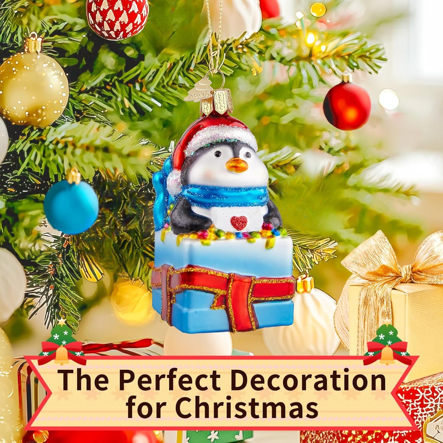 Penguin Christmas Tree Ornaments,Hand-Blown Glass Ornaments,Personalized Penguin Collection Hanging Ornaments,Christmas Decorations for Animal Lovers Holiday Birthday Party Home Gifts