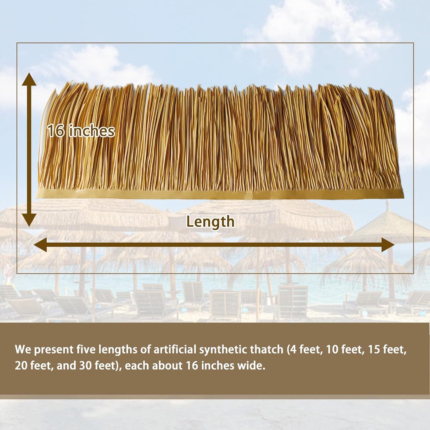 Premium Mexican Style Artificial Palm Thatch Roof Rolls. 5 Lengths, 2 Colors. Waterproof. Easy Install. Ideal for Tiki Bars, Parties, Gardens & Fences (10ft x 16in - Straw Yellow)