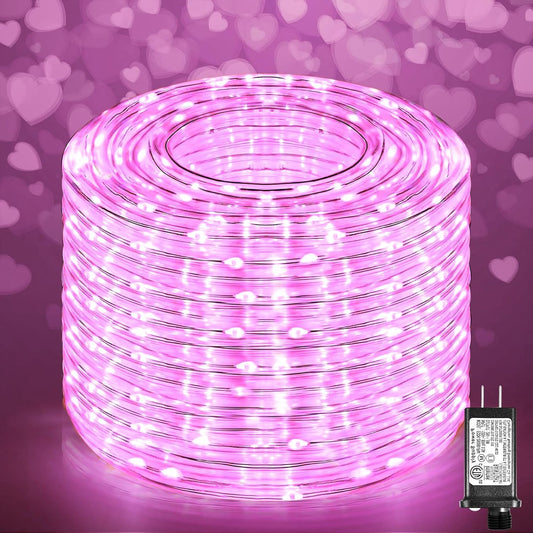 100FT 300 LED Rope Lights Outdoor, Connectable and Flexible Tube Lights with 8 Modes, Waterproof Rope Lighting Indoor for Deck, Garden, Backyard, Pool, Patio, Pool, Camping Decorations - Pink