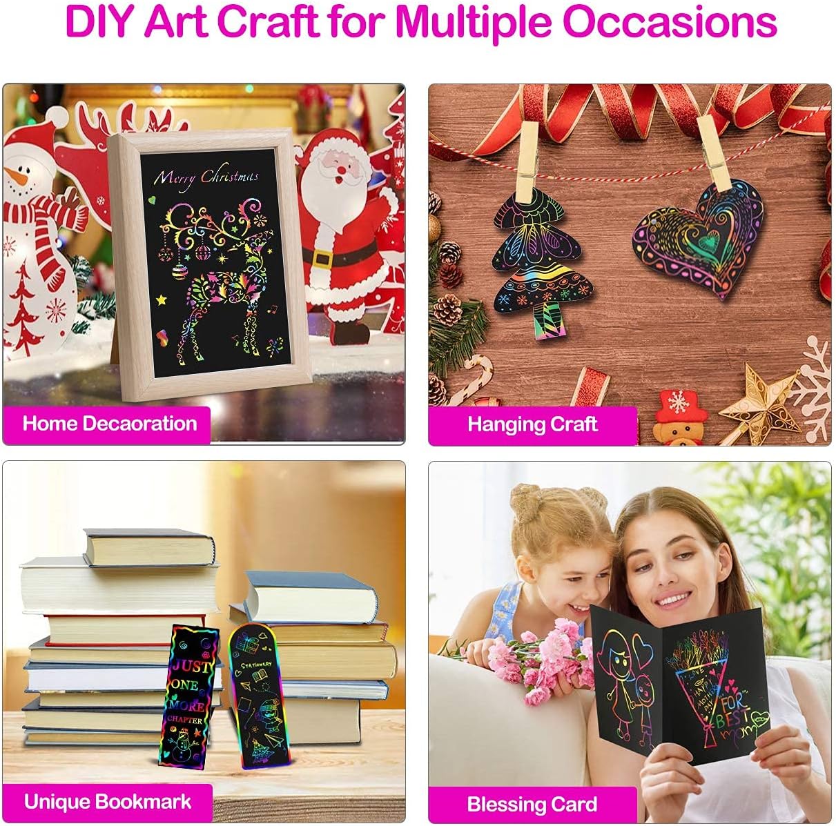 ZMLM Scratch Rainbow Art Paper Set - 100Pcs Magic Scratch Off Art Craft Supplies Kits for Kids Girls Boys Black Scratch Notes Sheet Doodle Pad for Fun DIY Toy Party Favors Christmas Birthday Gift