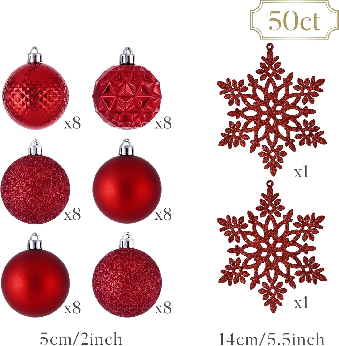 Valery Madelyn Christmas Tree Decorations Ornament Set for Fall Halloween, 50ct 2 Inches Red Shatterproof Christmas Ball Ornaments Hanging Xmas Holiday Party Decor