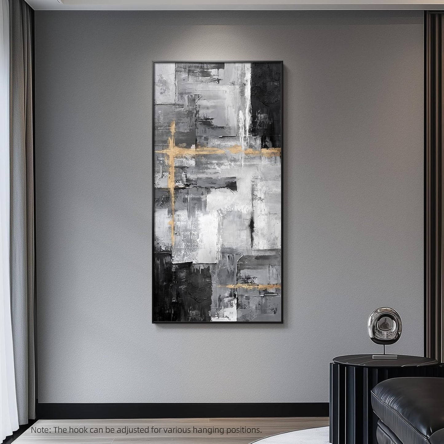 Framed Extra Large Abstract Wall Art for Living Room, Modern Horizontal Gray Canvas Prints Paintings Artwork for Walls, Black Grey Pictures for Hallway DiningRoom Bedroom Office Wall Decor Big Size 30x60 In
