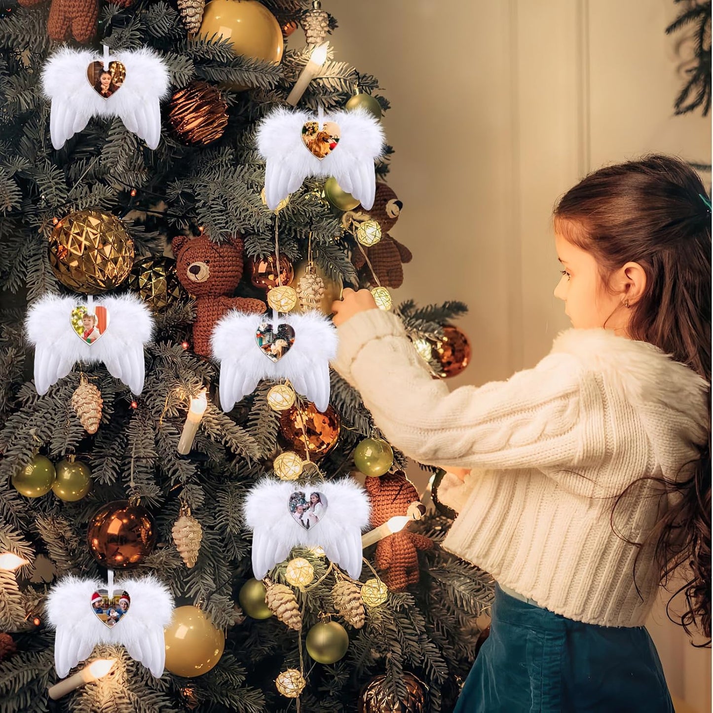 Personalized Christmas Ornaments 2024 Customized with Photo Text Ornament Keepsake Pet First Christmas Ornament Bulk Custom Wooden Xmas Tree Decorations, Wood Heart Wing