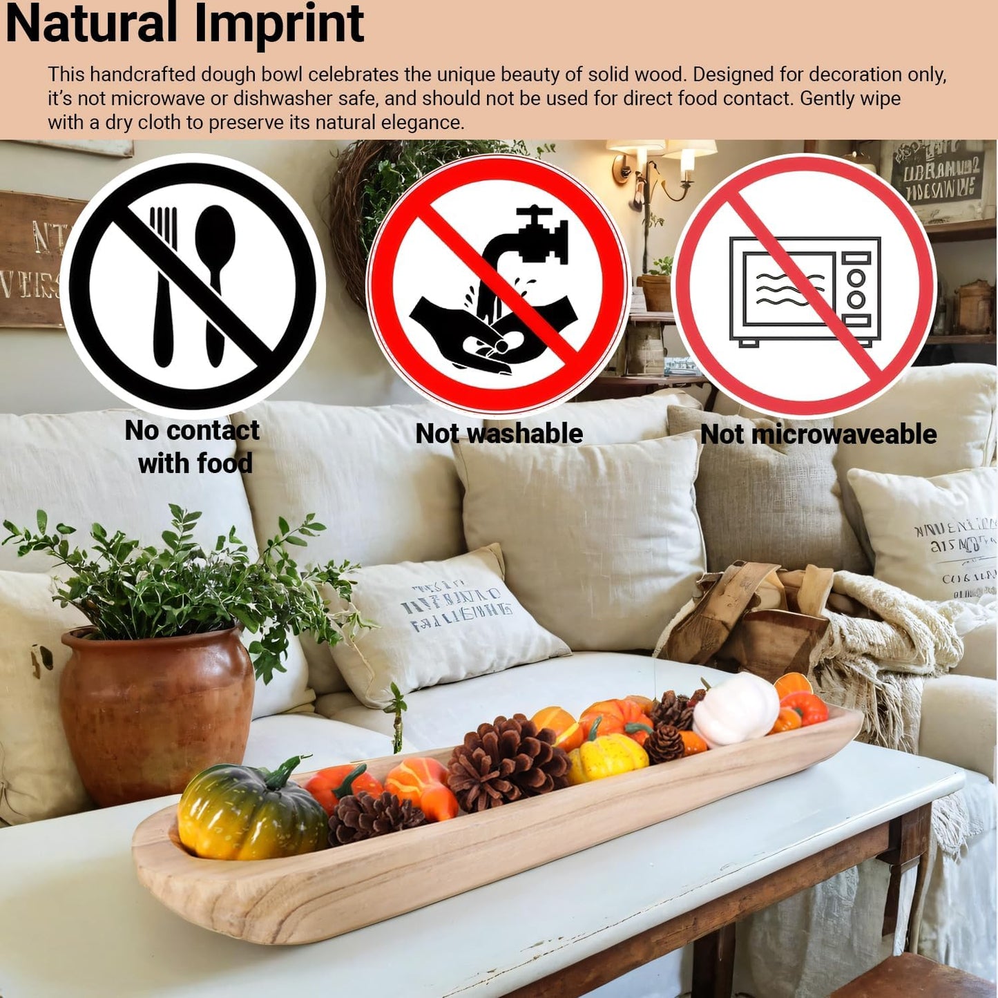 Athaliah Wooden Dough Bowl, 30 Inch Hand Carved Rustic Long Wood Dough Bowls for Decor, Vintage Decorative dough bowl for Table Centerpiece (30 Inch-Brown)