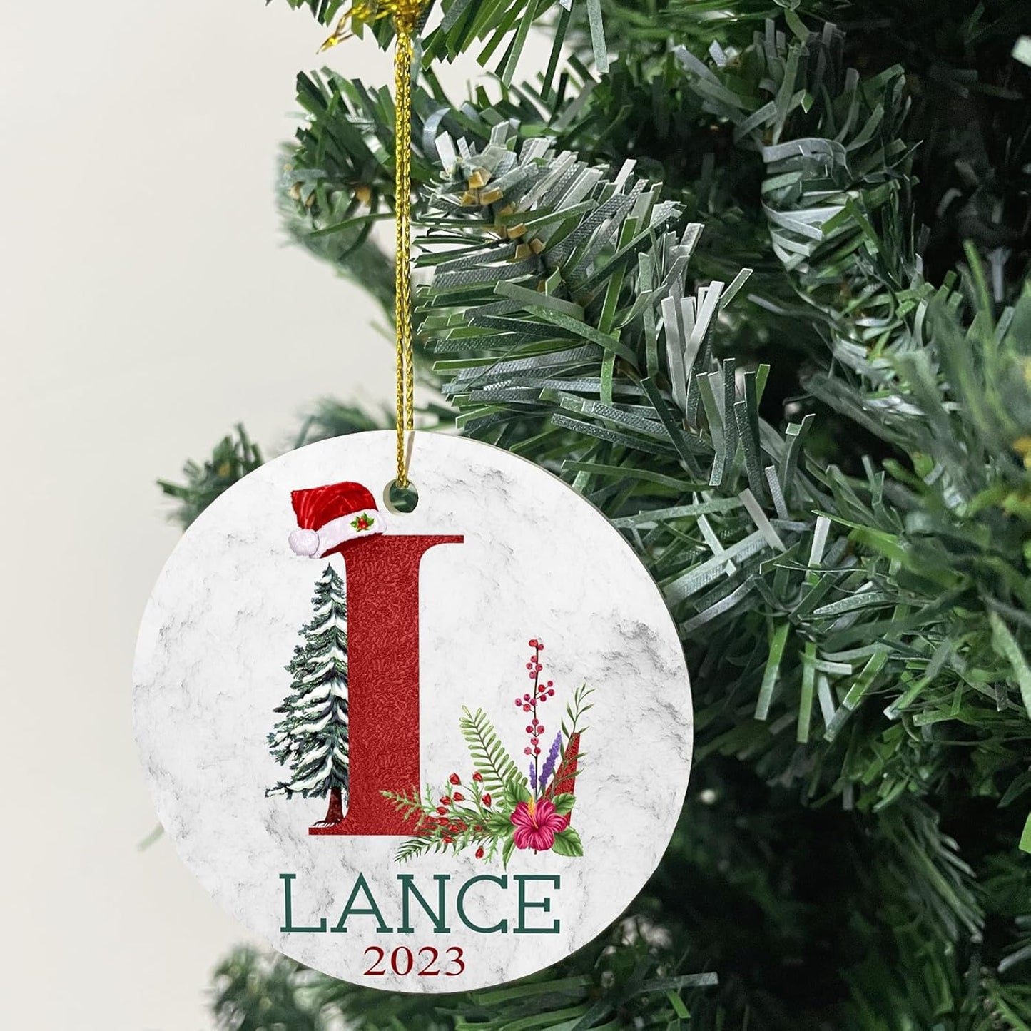 Personalized Christmas Ornaments,Double-Sided Ceramics Custom Monogram Ornament - Up to 26 Letters - Monogrammed Christmas Ornaments,Hangding Customized Xmas Ornament