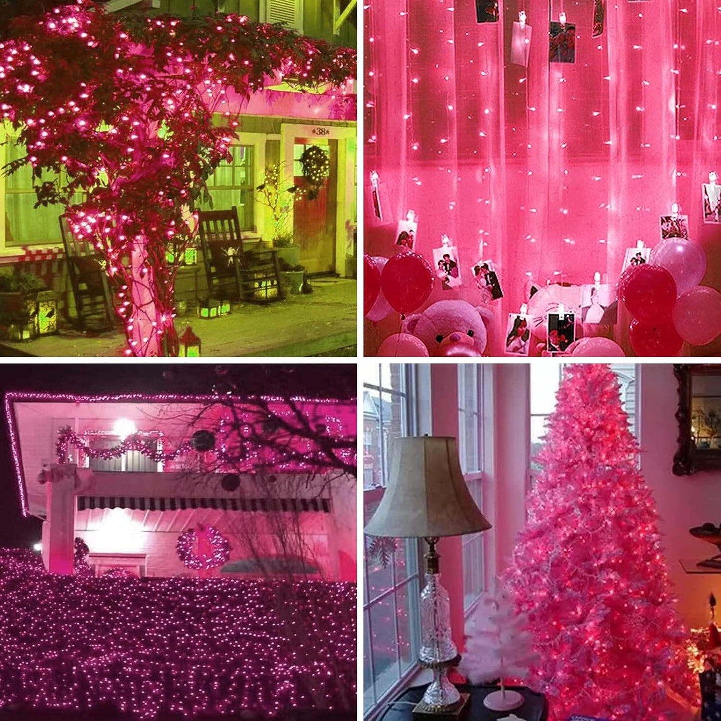 Green Wire,Pink Incandescent Bulb 100 Mini String Lights for Indoor Christmas Tree Garland Birthday Wedding Party Festival Decoration