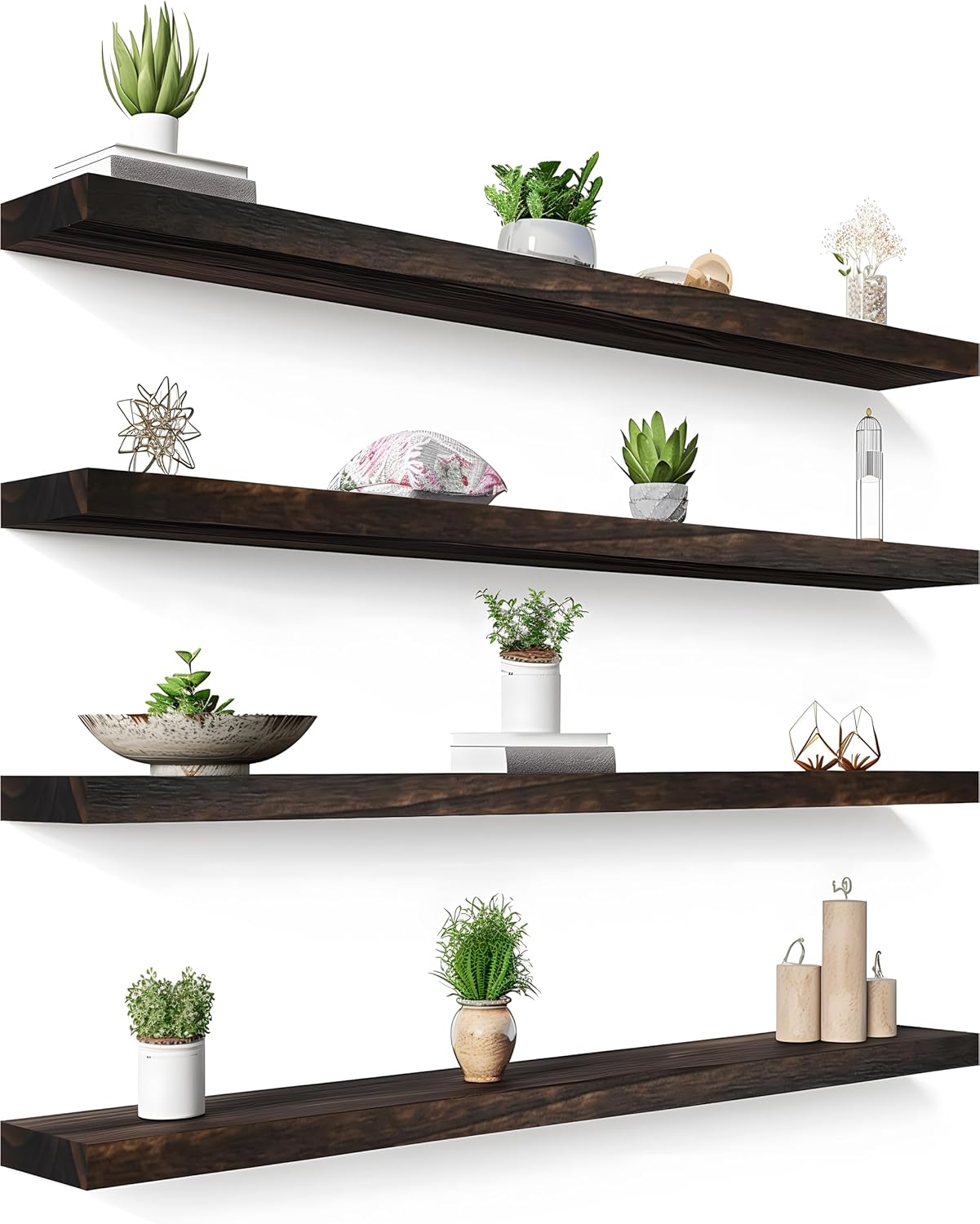 48 Inch Floating Shelves for Wall Rustic Brown Wood Wall Shelves for Bedroom Set of 4