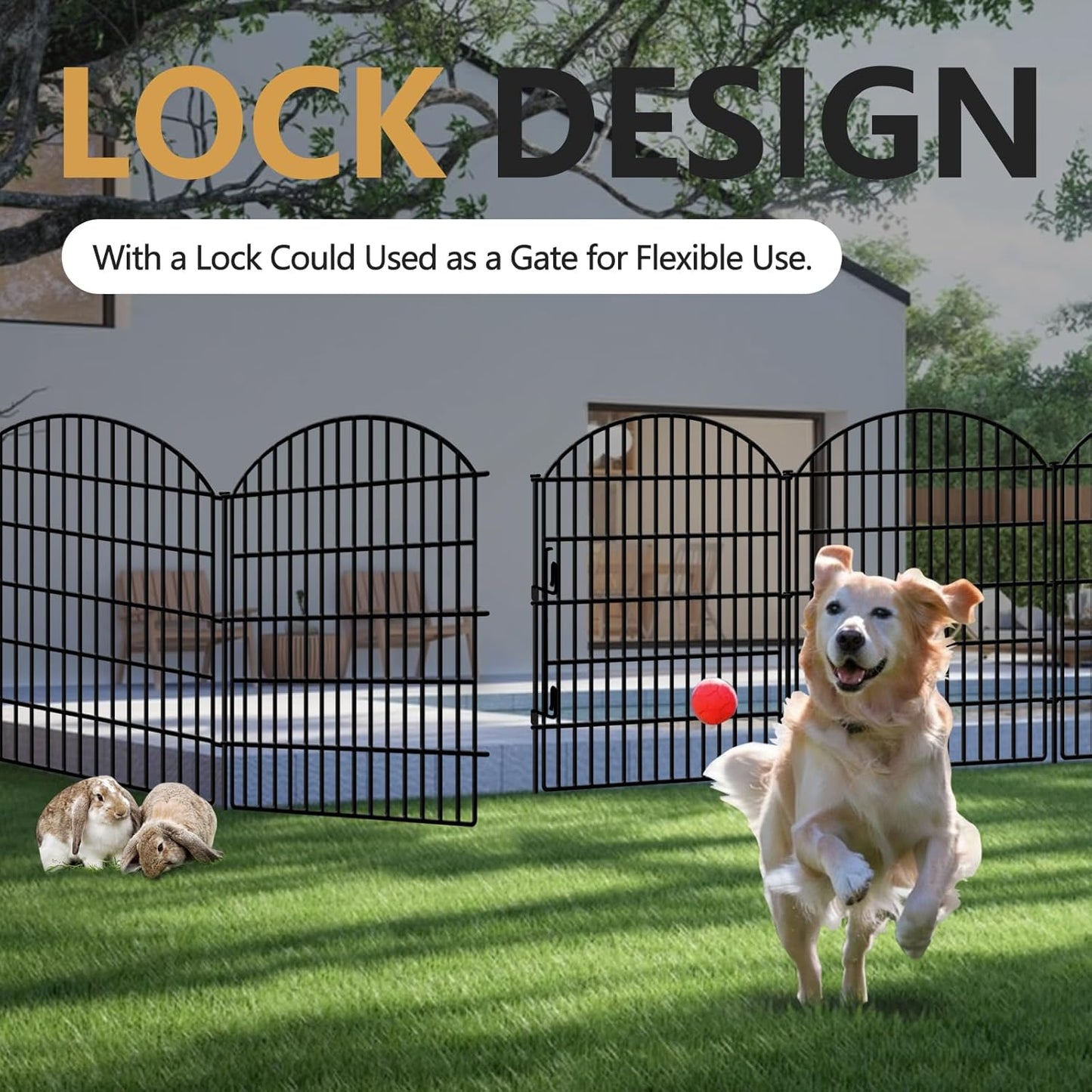 10 Panels Decorative Garden Fence with Lock, 40in (H) X 21.92ft (L) No Dig Dog Fences Outdoor for Yard, Rustproof Tall Animal Barrier Fencing, Metal Panels Suitable for Yards Border, Patio Use