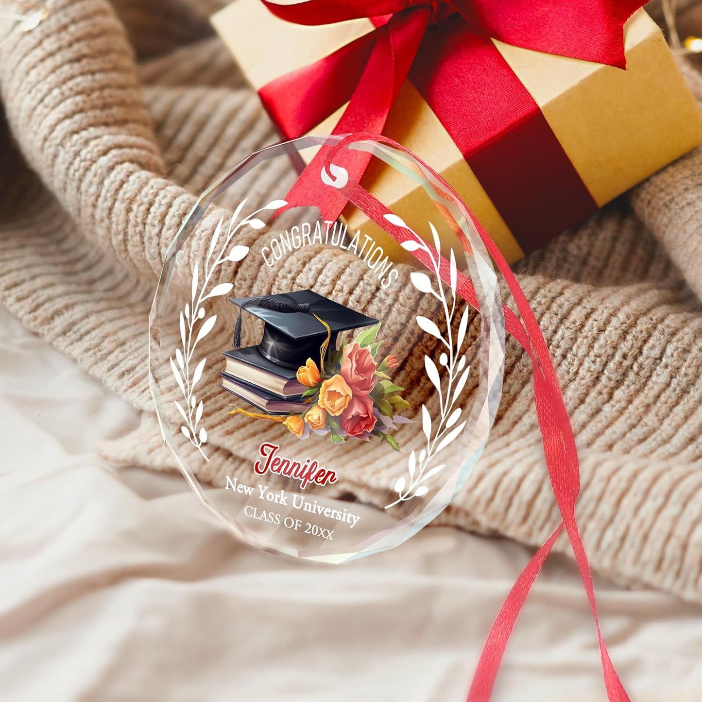 Personalized Graduate Glass Christmas Ornament, Class of 2025 Graduation Picture Ornament Gift for Congrats Son Daughter Friends, Custom Name School Graduation Ornaments Gifts