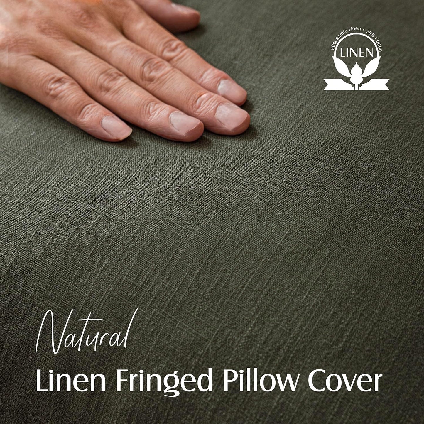 Foindtower Set of 2 Decorative Linen Fringe Throw Pillow Covers Farmhouse Cushion Cover with Tassels Accent Pillowcase for Couch Bed Sofa Living Room Home Bedroom Decor,12×24 Inch,Dark Olive Green