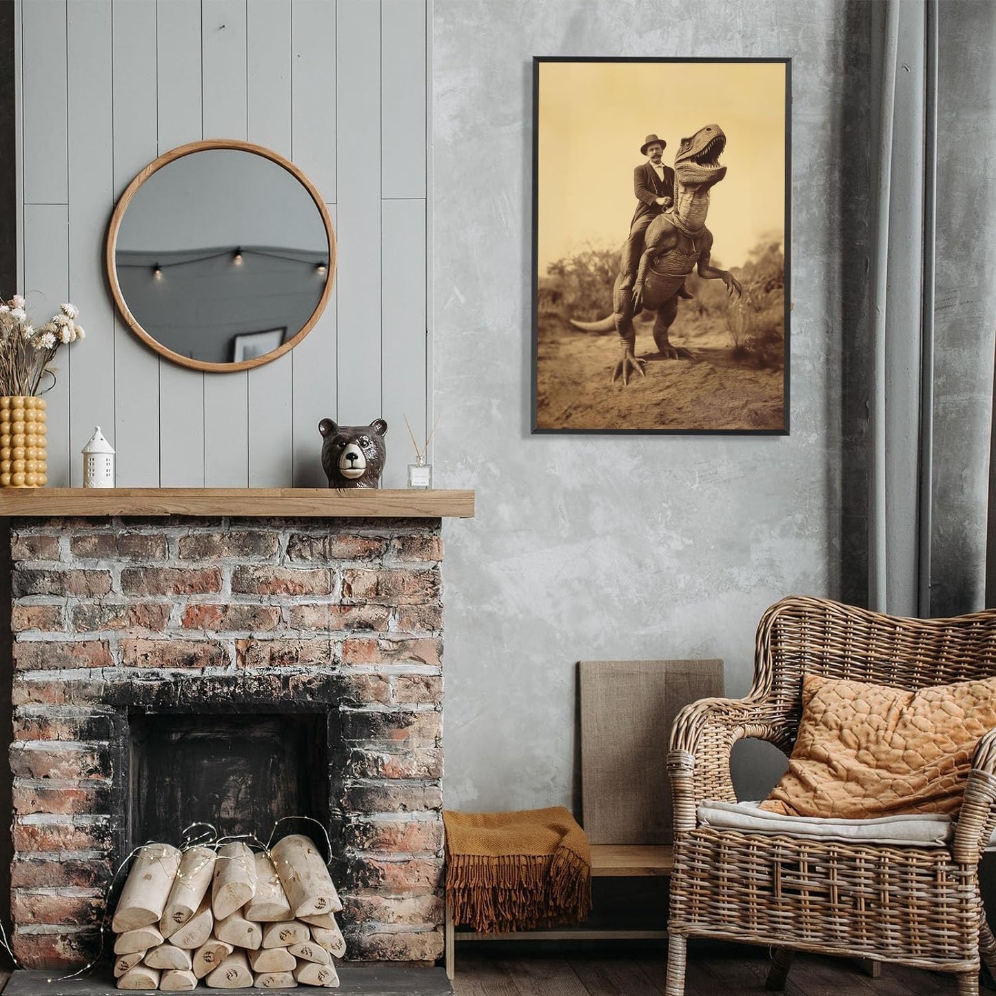 Goth Decor Antiqued Wicca Art Poster Dark Academy Dinosaur And Cowboy Canvas Wall Art Horror Posters Spooky Indoor Art Family Bedroom Office Space Decor 24X36inch Aluminum Framed