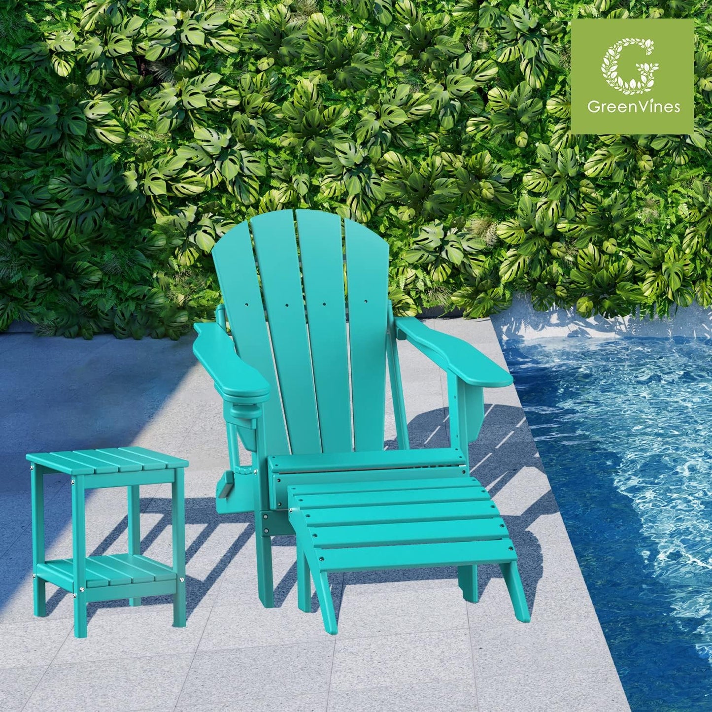 GREENVINES Adirondack-Ottoman | Set of 4 | HDPE Plastic | Outdoor Footrest | All Weather | Foot Rest | Foot Stool | Aqua | for Adirondack Chair | for Patio Backyard Pool