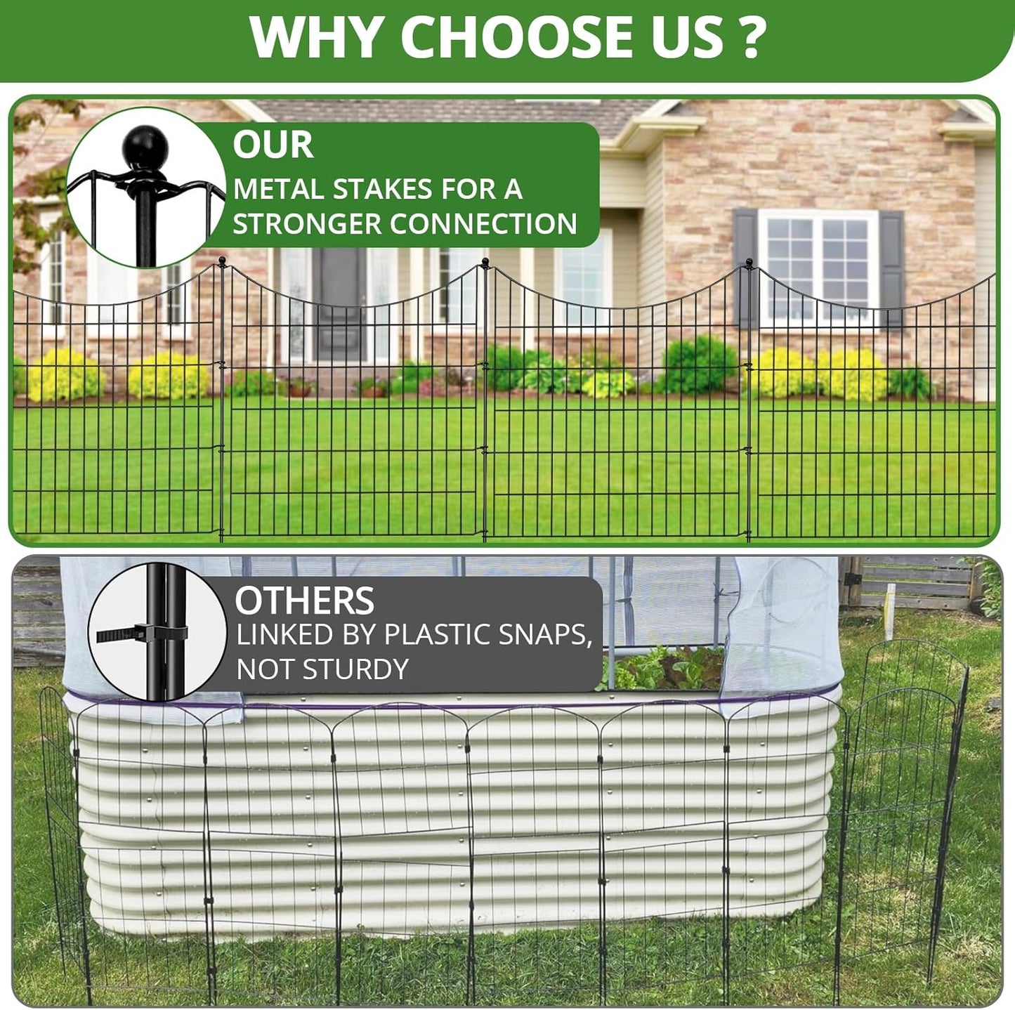 10 Panels No Dig Decorative Garden Fence for Yard, 32 in(H) X 24 ft(L) Rustproof Metal Wire Animal Barrier Fence for Dogs, Rabbits, Landscape Edging, and Patio with 11 Temporary Fencing Stakes