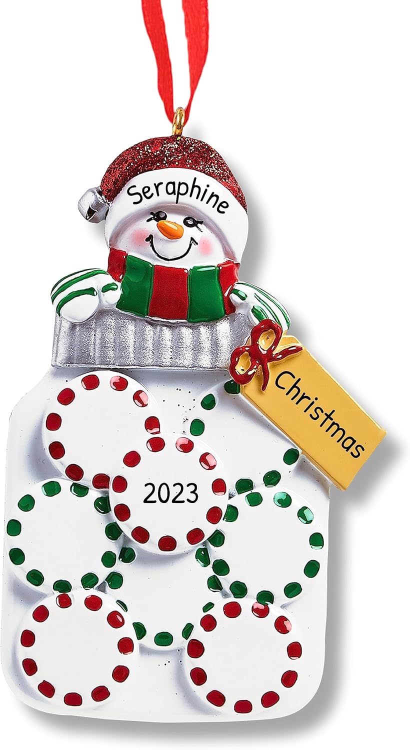 Ornaments by Elves - Personalized Family of 8 Mason Jar Snowman Christmas Ornaments 2024 - Snowman with Scarf Sharing Gifts and Joy in Mason Decorations in a Giftable Packaging