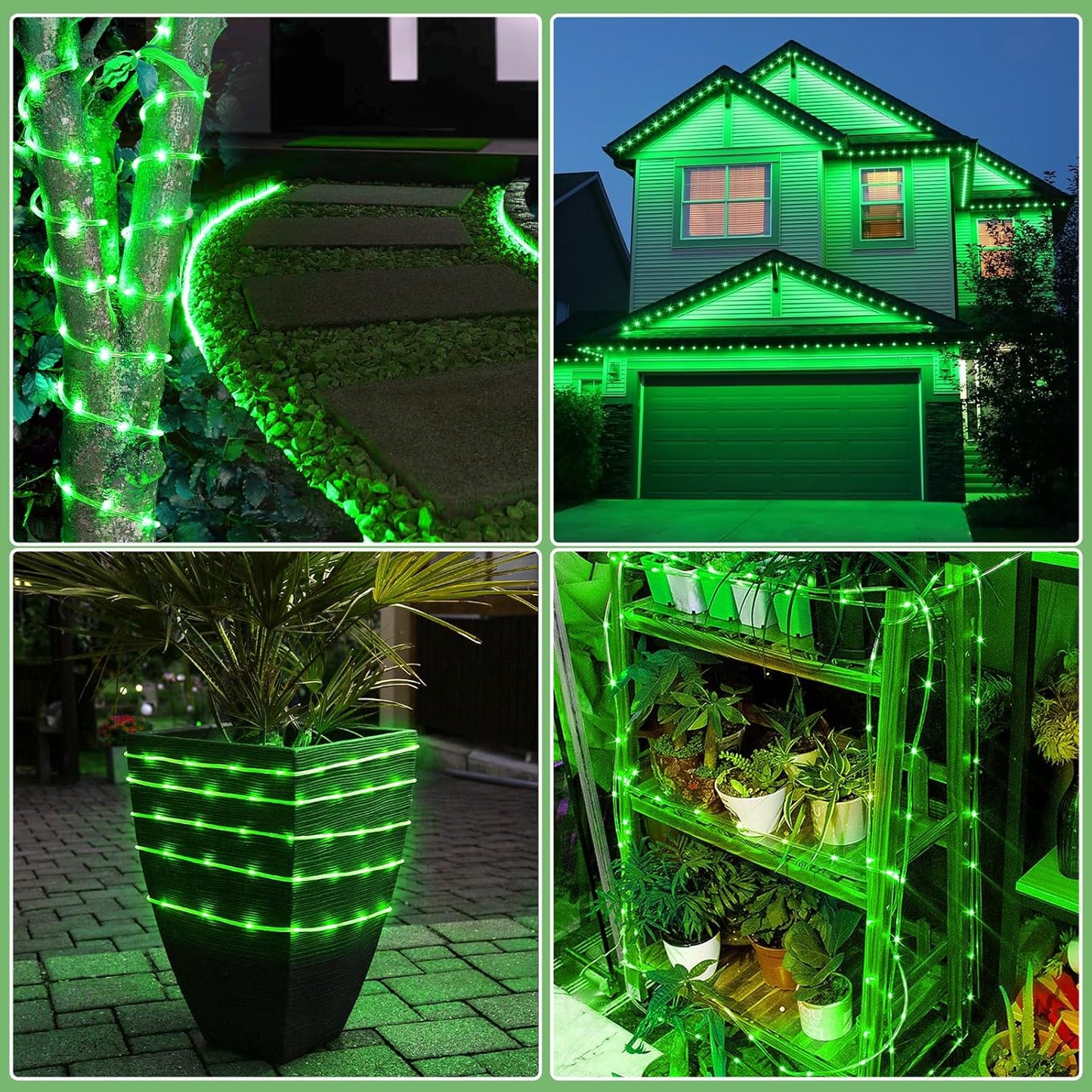 100FT 300 LED Rope Lights Outdoor, Plug in Christmas Rope Lights for Indoor with 8 Modes, Waterproof Connectable String Lights for Outside Patio, Deck, Garden, Pool, Stair, Camping Lighting - Green