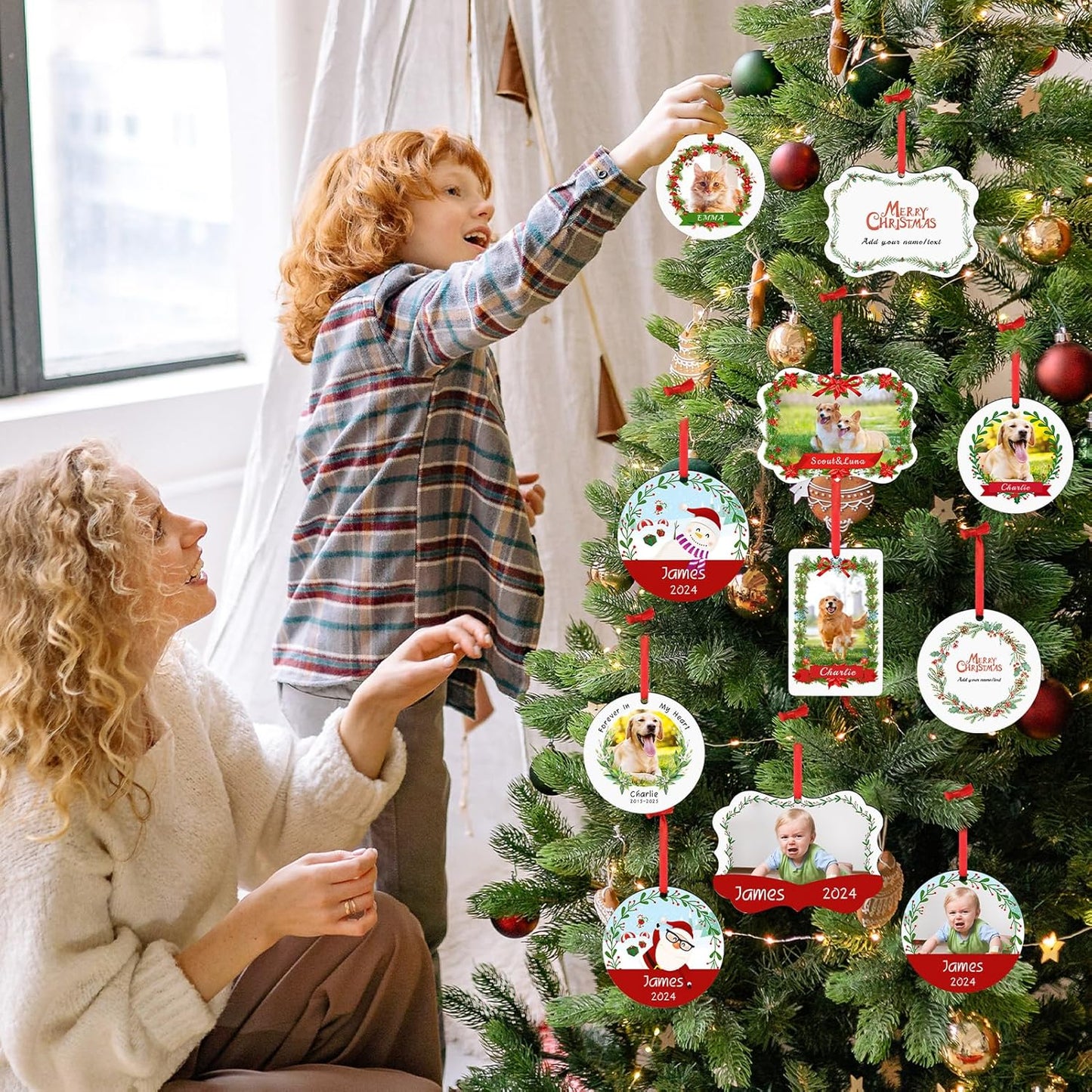 Personalized Photo Ornaments for Christmas Tree, Custom Cat Name Ornament, 2025 Puppy 1st Xmas Gifts, Holiday Decor Christmas Tree Decoration, Pet Lovers Dog Cat Gift