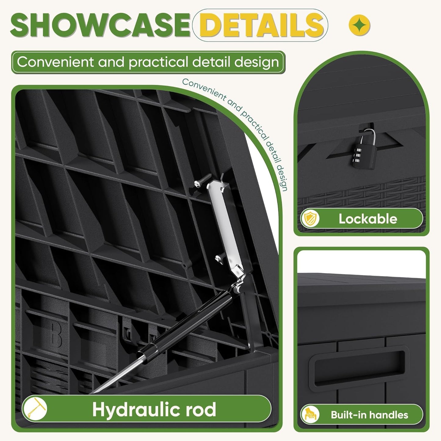 Greesum 100 Gallon Resin Deck Box Lockable Large Outdoor Storage Boxes for Garden Tools, Patio Furniture Cushions, Pool Supplies, Black