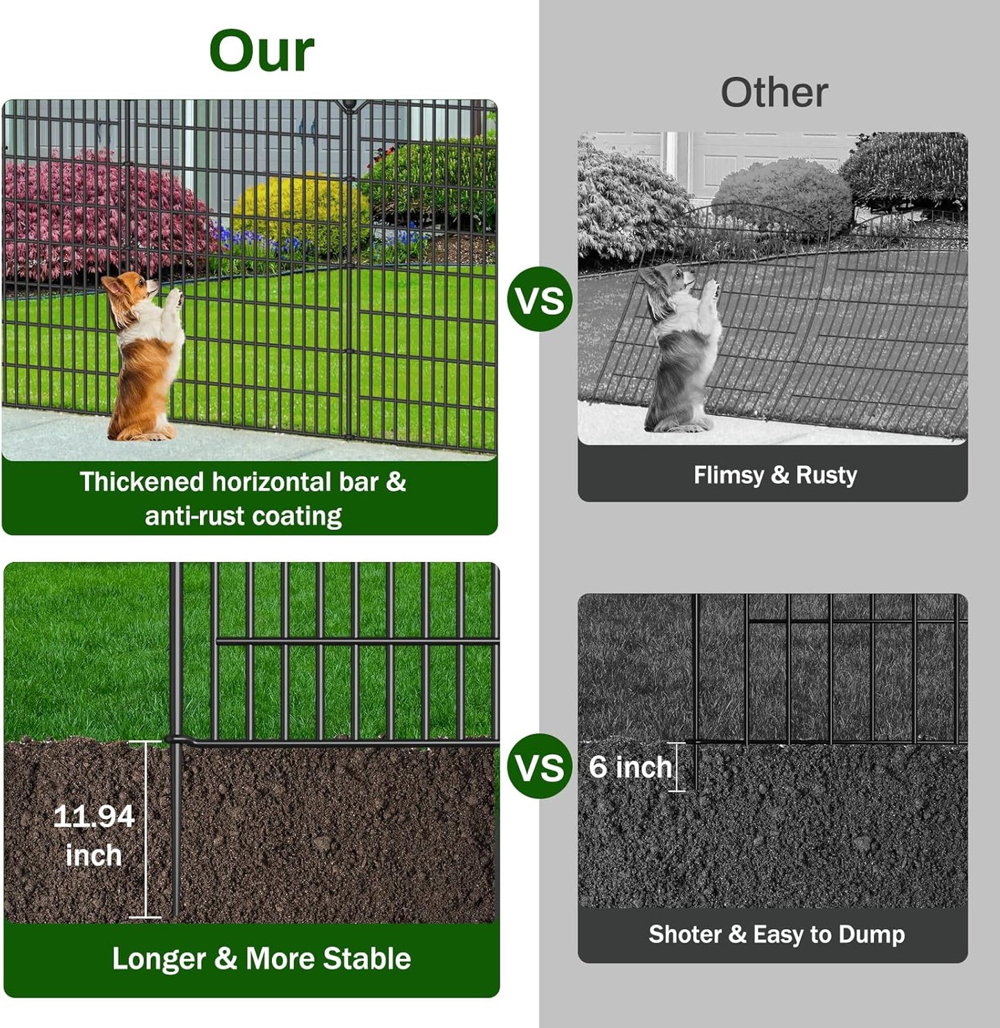 10 Panels No Dig Decorative Garden Fence with Gate - 40 in (H) x 23.6 ft (L), Dog Fence Outdoor for Yard, Rustproof Metal Animal Barrier Ground Stakes Fencing for Garden, Patio, Flower Bed