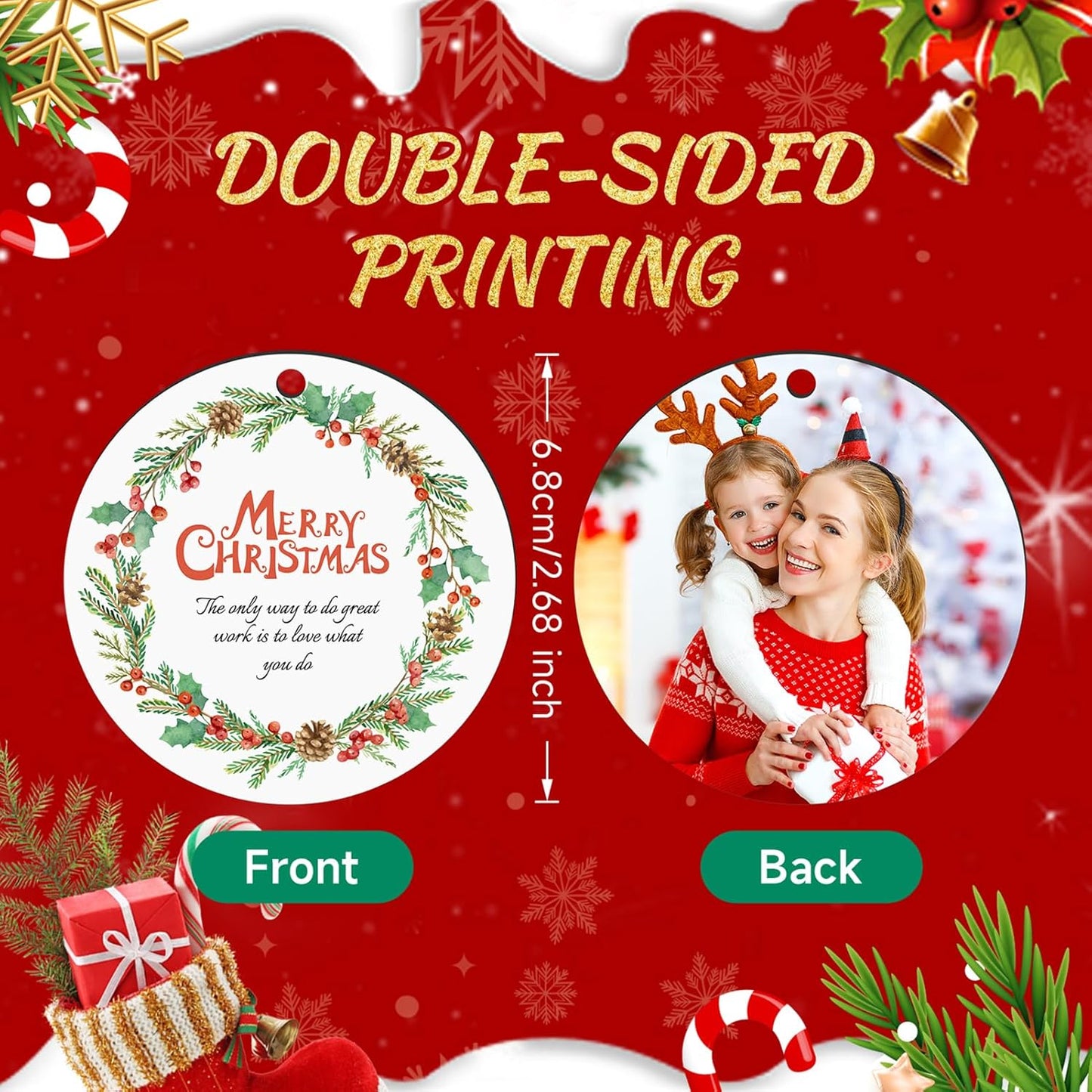 Personalized Christmas Ornaments 2025 Wood Custom Photo Picture Text Christmas Ornament Personalized Ornament Christmas Xmas Tree Decorations for Kids Couples Family Friends