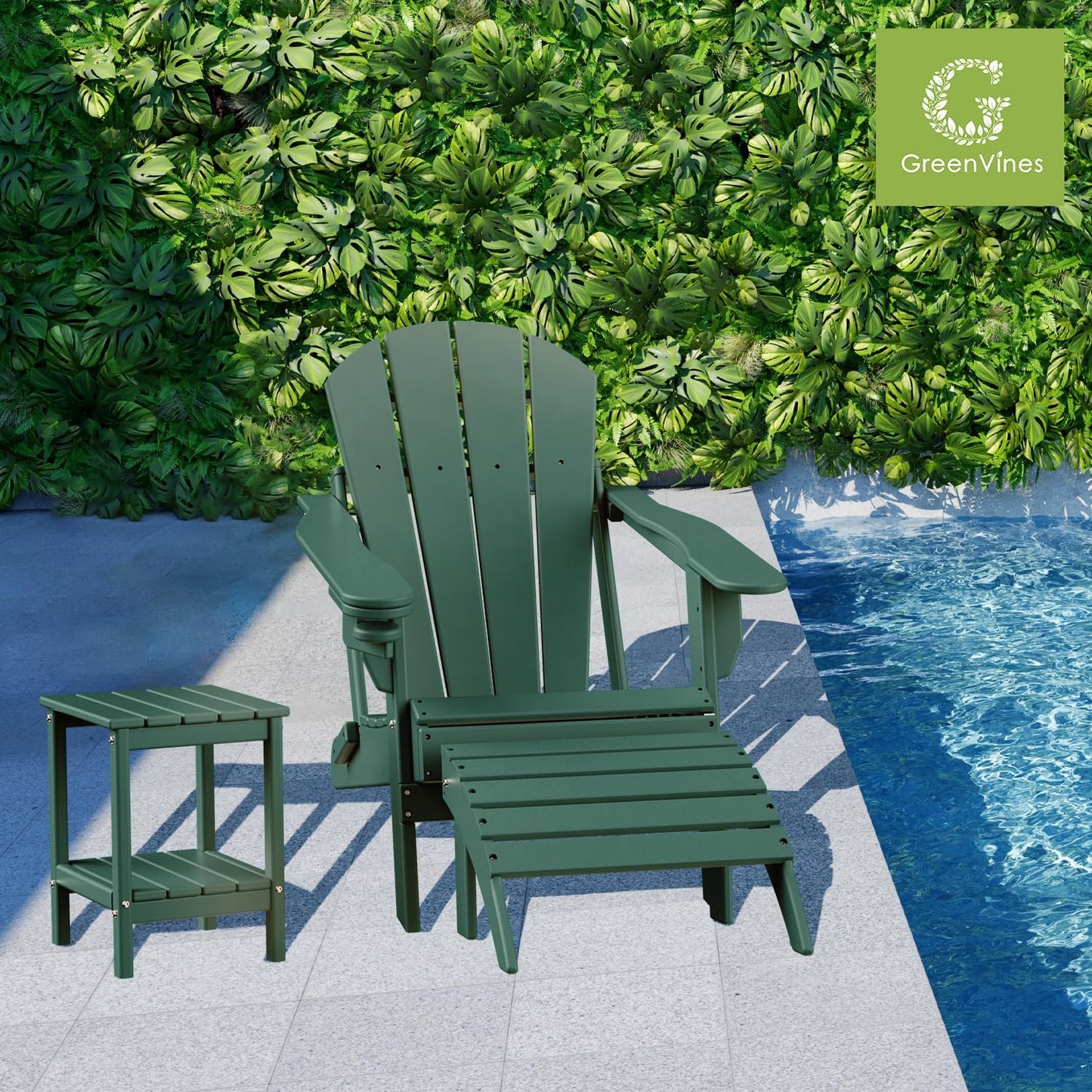 GREENVINES Adirondack-Ottoman | Set of 2 | HDPE Plastic | Outdoor Footrest | All Weather | Foot Rest | Foot Stool | Forest | for Adirondack Chair | for Patio Backyard Pool