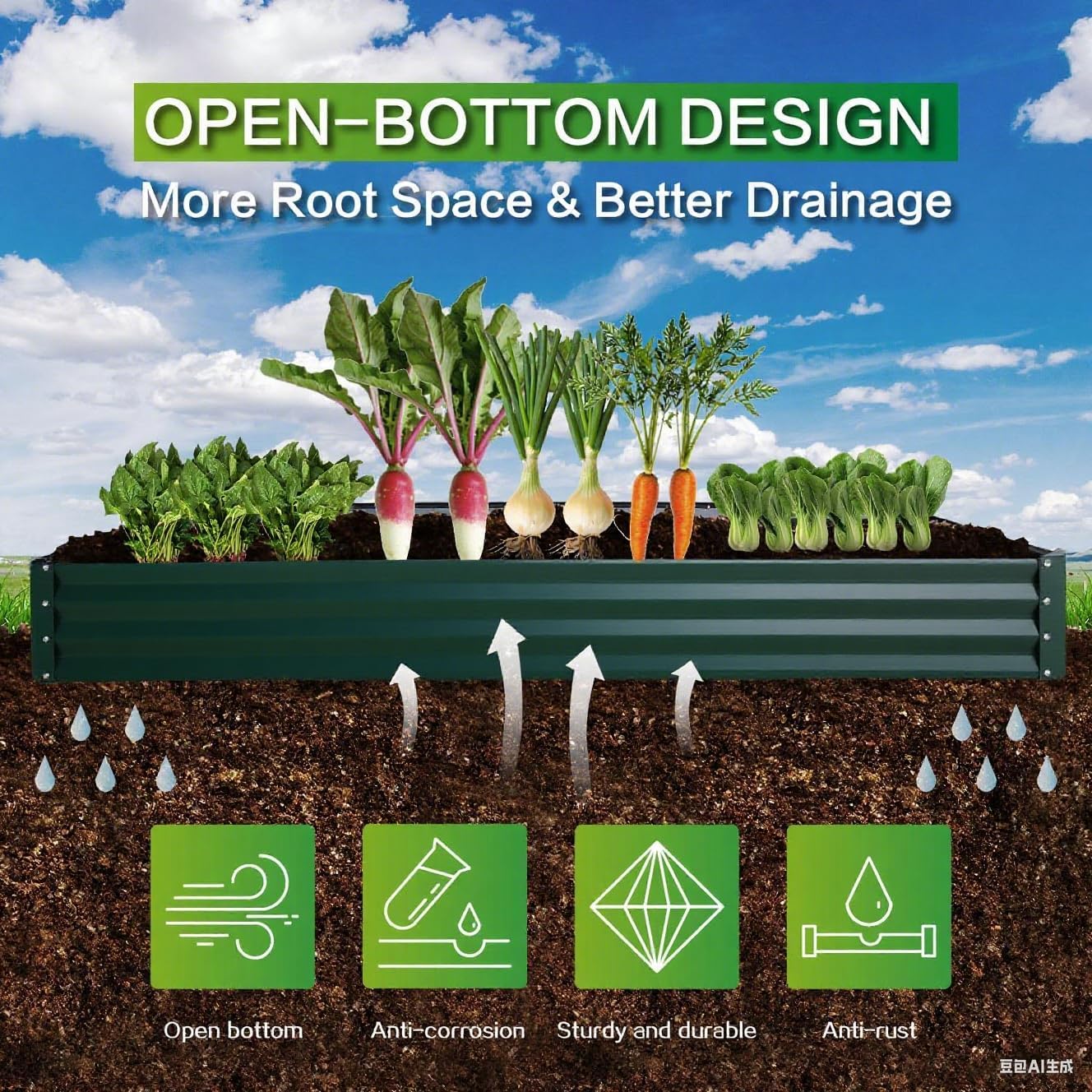 GARDMAX 8x4x1FT Galvanized Raised Garden Bed Kit, Metal Planter Boxes Outdoor with Easy Assembly, Large Garden Bed for Vegetables, Fruits, Flower, Herbs Rectangle Dark Green