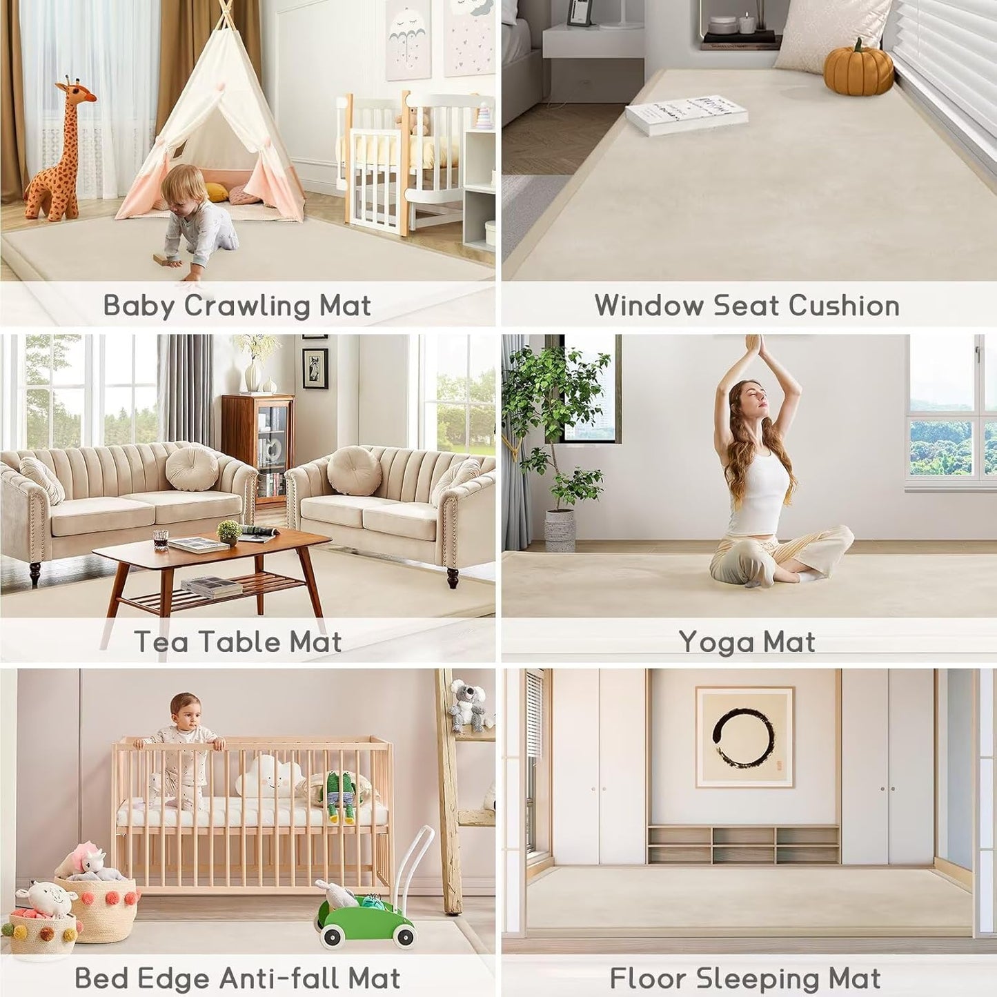 Baby Play Mat for Floor Tummy Time Mat Nursery Rug Muscle Mat Area Rug Playroom Rug Tatami Mat 6'7"x5'11" Memory Foam 1.3" Thick Crawling Mat For Babies,Toddlers, Infants, Kids,Floor Mat(Beige)