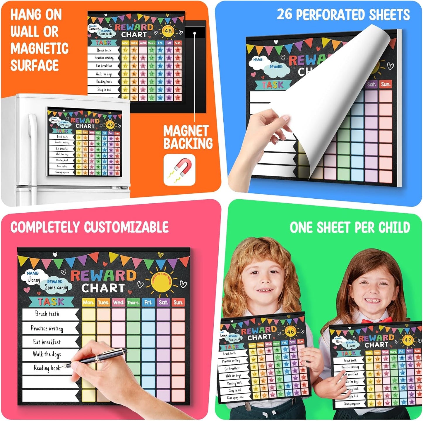 Reward Chart for Kids,Magnetic Behavior Chore Chart for Kids at Home,26 Black Chore Charts,1960 Star Stickers,56 Reward Stickers,Incentive Chore Chart to Develop Responsibility and Good Habits