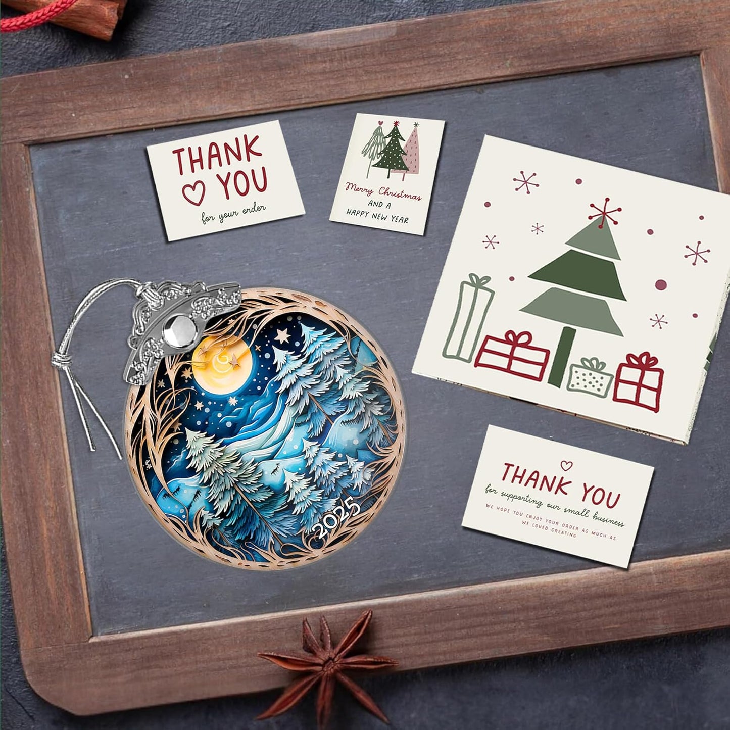 Christmas Ornaments, Winter Night Landscape 2025 Christmas Ornament, Large Acrylic Ornaments for Christmas Tree, White Elephant Gifts, Christmas Decor (Blue Forest)