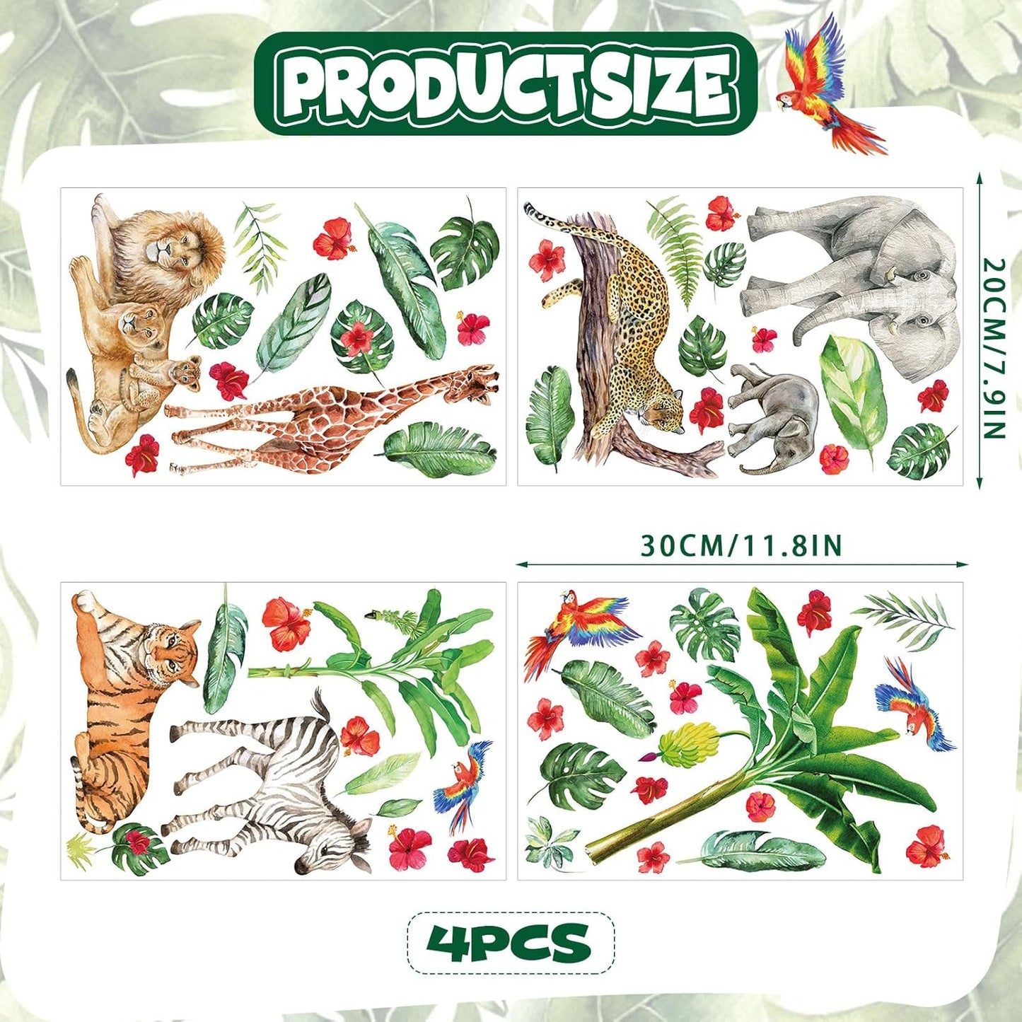 Glow in The Dark Jungle Animals Wall Decals,Glowing Luminous Safari Animals Wall Stickers Removable self-Adhesive Forest Tiger Elephant Palm Trees Decals for Boys Girls Bedroom Kids Nursery Decoration