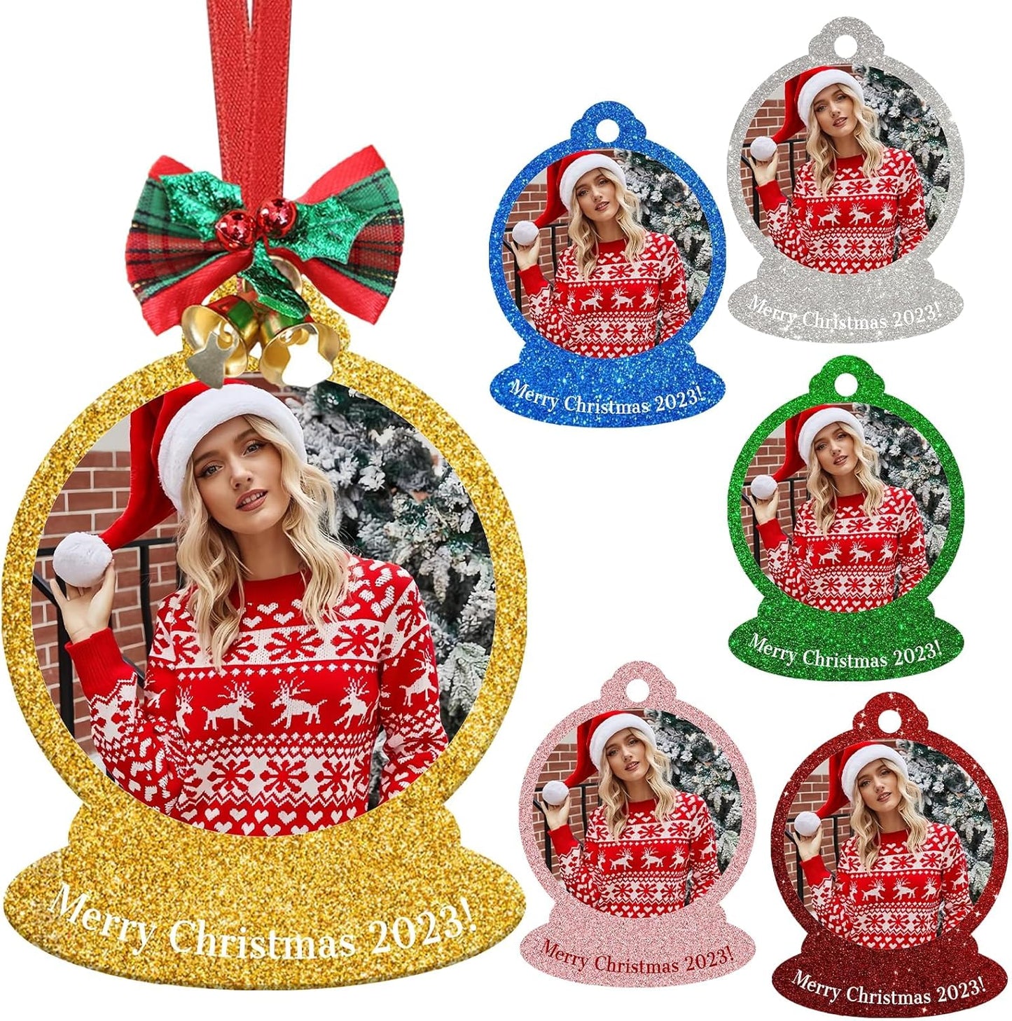 Personalized Christmas Ornament 2025, Double-Sided Photo Acrylic Customized Family Christmas Ornament Spherical with Picture for Xmas Tree Decor Custom Gifts