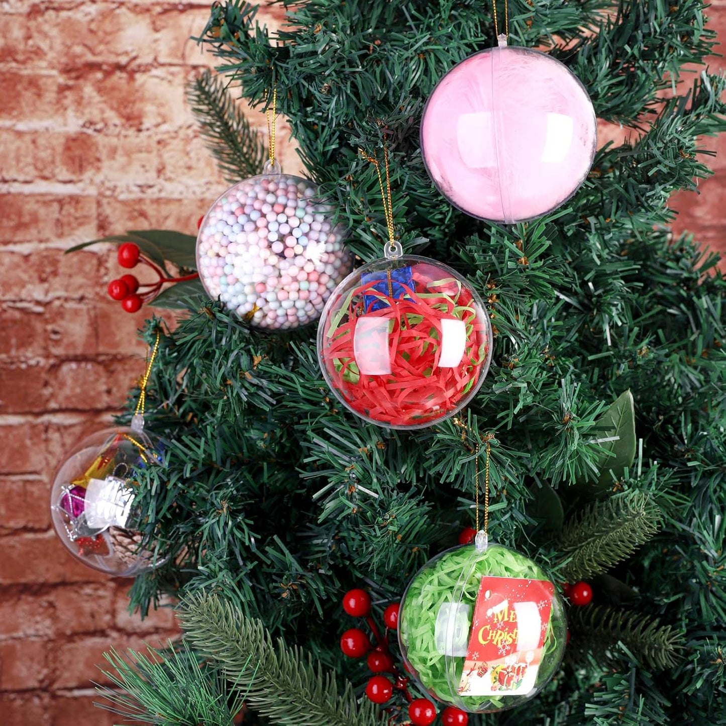 ANVAVO 100 Pieces 80mm Clear Plastic Fillable Ball Ornaments DIY Craft Transparent Baubles Shatterproof Christmas Tree Hanging Ornaments for Christmas, New Years, Birthday, Wedding, Home Decor