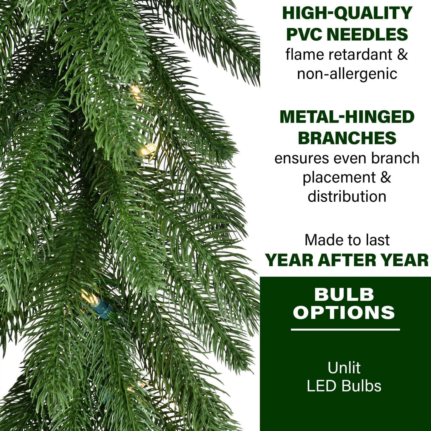 Fraser Hill Farm 9-Ft. Green Fir Garland with Warm White LED Lights | Battery Operated | Festive Christmas Holiday Decor for Fireplace Mantel, Stairway, Console Table | FFGF108GL-5GR