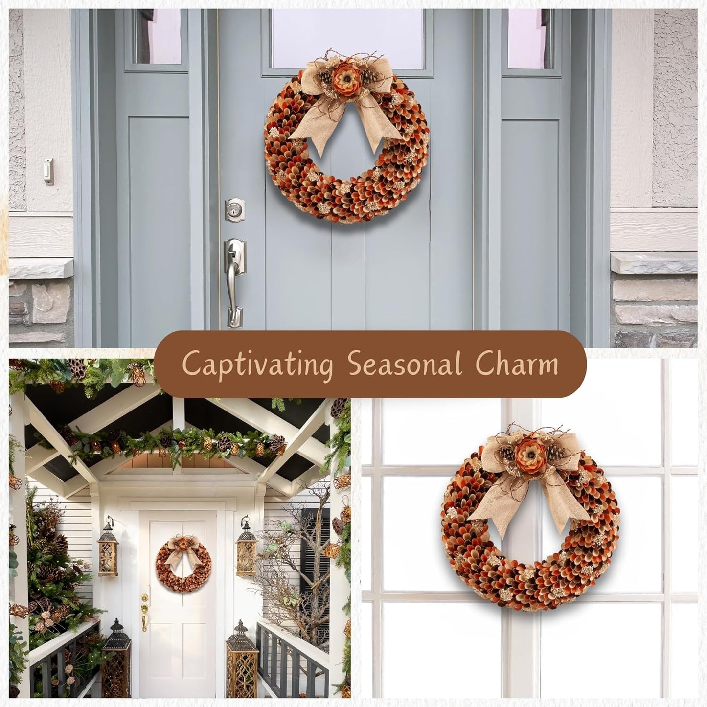21" Fall Harvest Wood Curl Glitter Tipped Wreath - Premium Handcraft Fall Wreaths for Front Door | Perfect for Autumn & Thanksgiving Decor