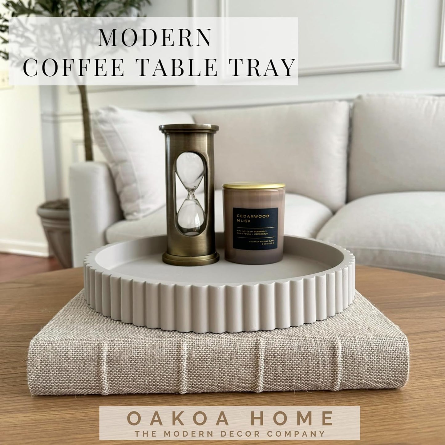 OAKOA Round Decorative Tray for Coffee Table Decor - Concrete Round Tray Home Decor - Bandejas Decorativas - Circle Coffee Table Centerpiece