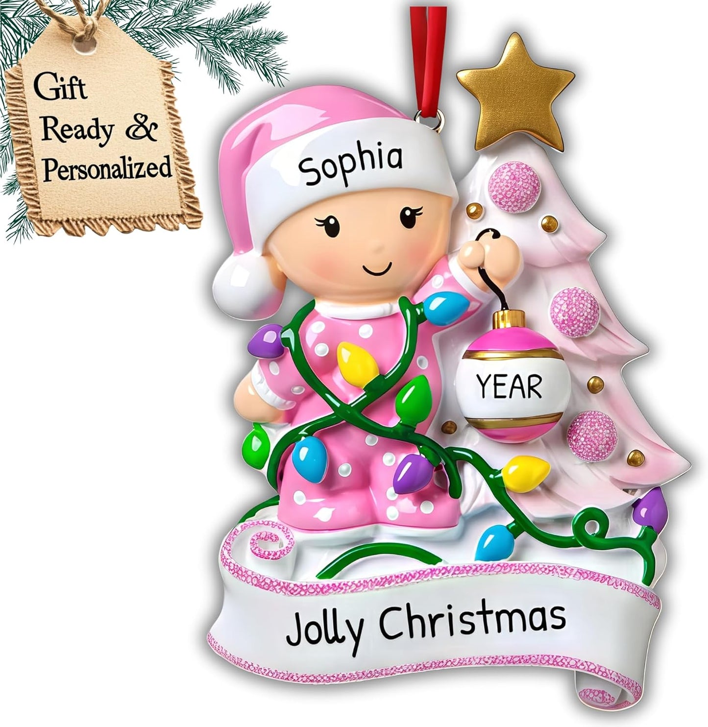 Personalized 2nd Christmas Ornament 2025 | Custom Name & Year | Baby Girl Toddler Decorating Tree with Ornaments | Cute Keepsake for Granddaughter, Babys First, Second, 3rd, Baby's Little Great Kids