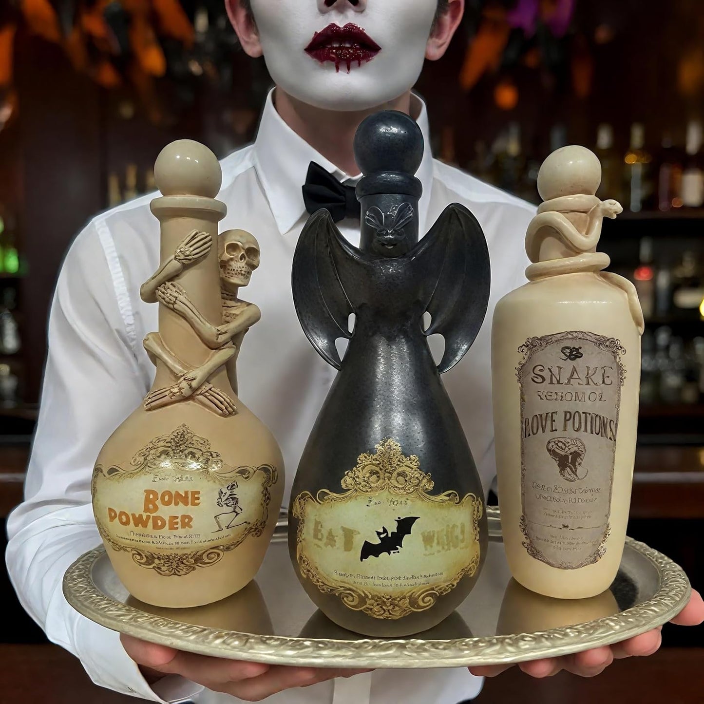 Cynkeyee Halloween Decorations Indoor Potion Bottles - Resin Bat Spooky Home Décor Halloween Decorative Potion Bottles Scary Halloweens Yard Party Decorations 4.25 * 4.25 * 9.5 Inch