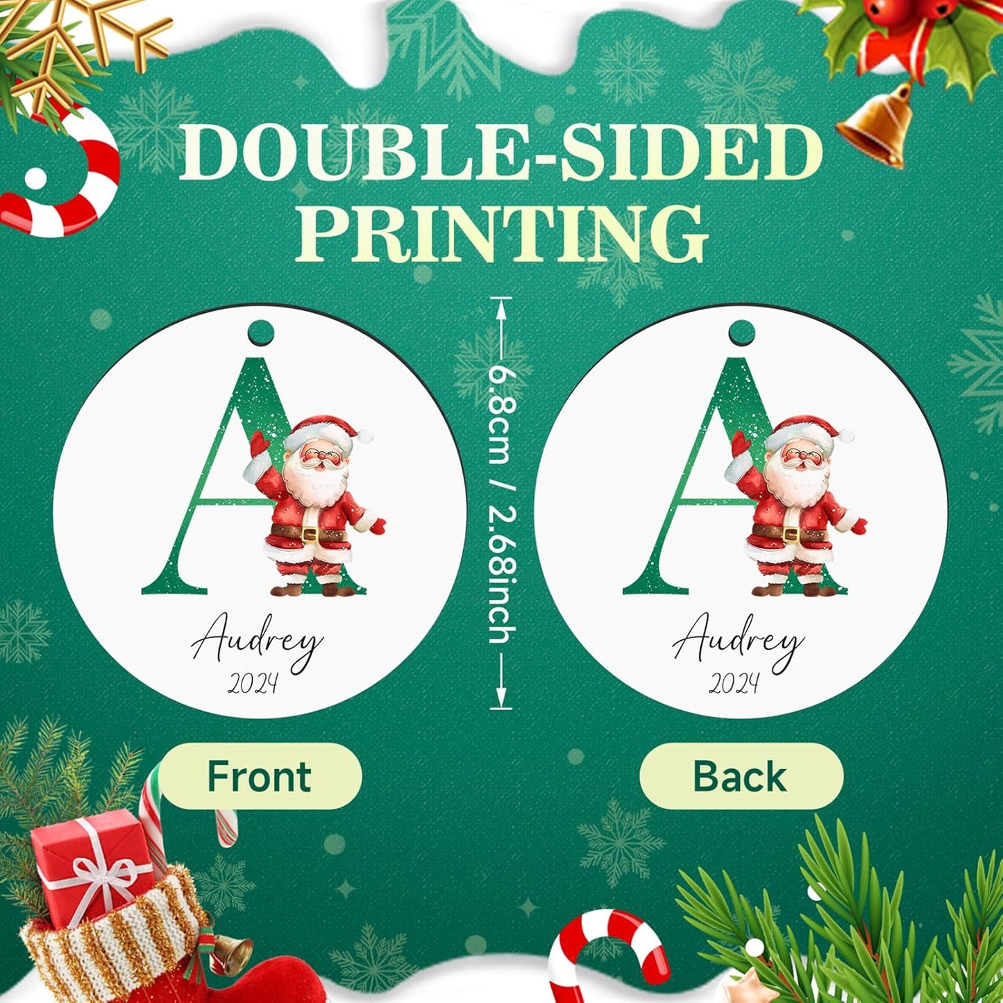 Personalized Christmas Ornaments 2025 Wood Custom Name Date Initial A-Z Monogram Christmas Ornament Personalized Ornament Christmas Xmas Tree Decorations for Kids Couples Family Friends