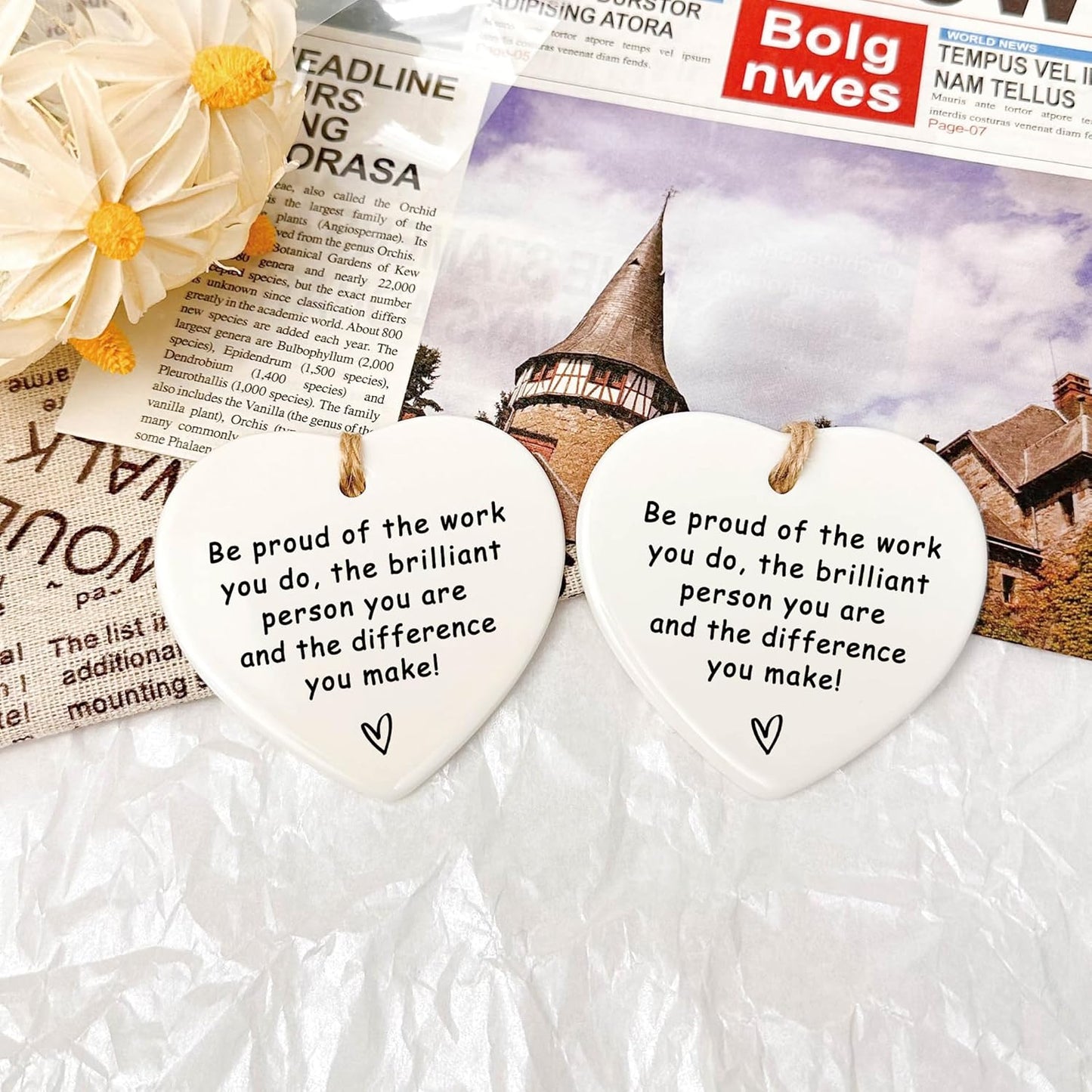 Thank You Ceramic Heart Ornament - Leaving, New Job, Coworker, Retirement Goodbye Farewell Gift - Appreciation Gifts for Coworkers, Teachers, Nurses