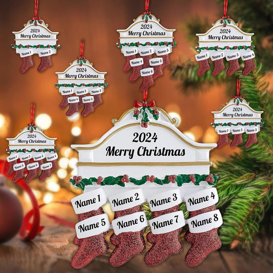 Personalized Christmas Ornaments Family of 2,3,4,5,6,7,8 Custom Christmas Stocking Ornaments with Names, Customized Xmas Day Home Christmas Tree Decora- Family of 8