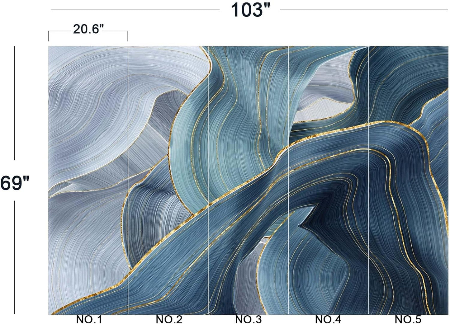 Gilding Marble Blue Wall Mural Wallpaper for Bedroom 103" x 69"