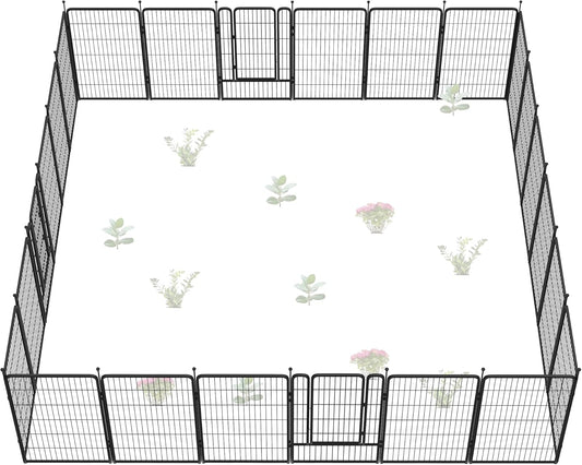 FXW Garden Fence Outdoor for The Yard – 45in(H) x 53.5ft(L) Heavy Duty Metal Animal Barrier for Dog and Rabbit, Decorative Dog Fence, 24 Panels, Black