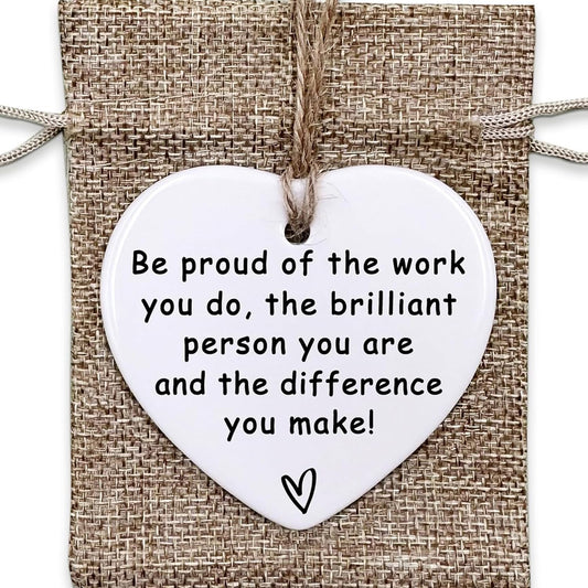 Thank You Ceramic Heart Ornament - Leaving, New Job, Coworker, Retirement Goodbye Farewell Gift - Appreciation Gifts for Coworkers, Teachers, Nurses
