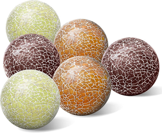 6 PCS 2.5inch Glass Decoration Orbs Set Glass Mosaic Sphere Balls Mix Color Bowls Vases Table Centerpieces Home Living Room Christmas Wedding Party Ornaments