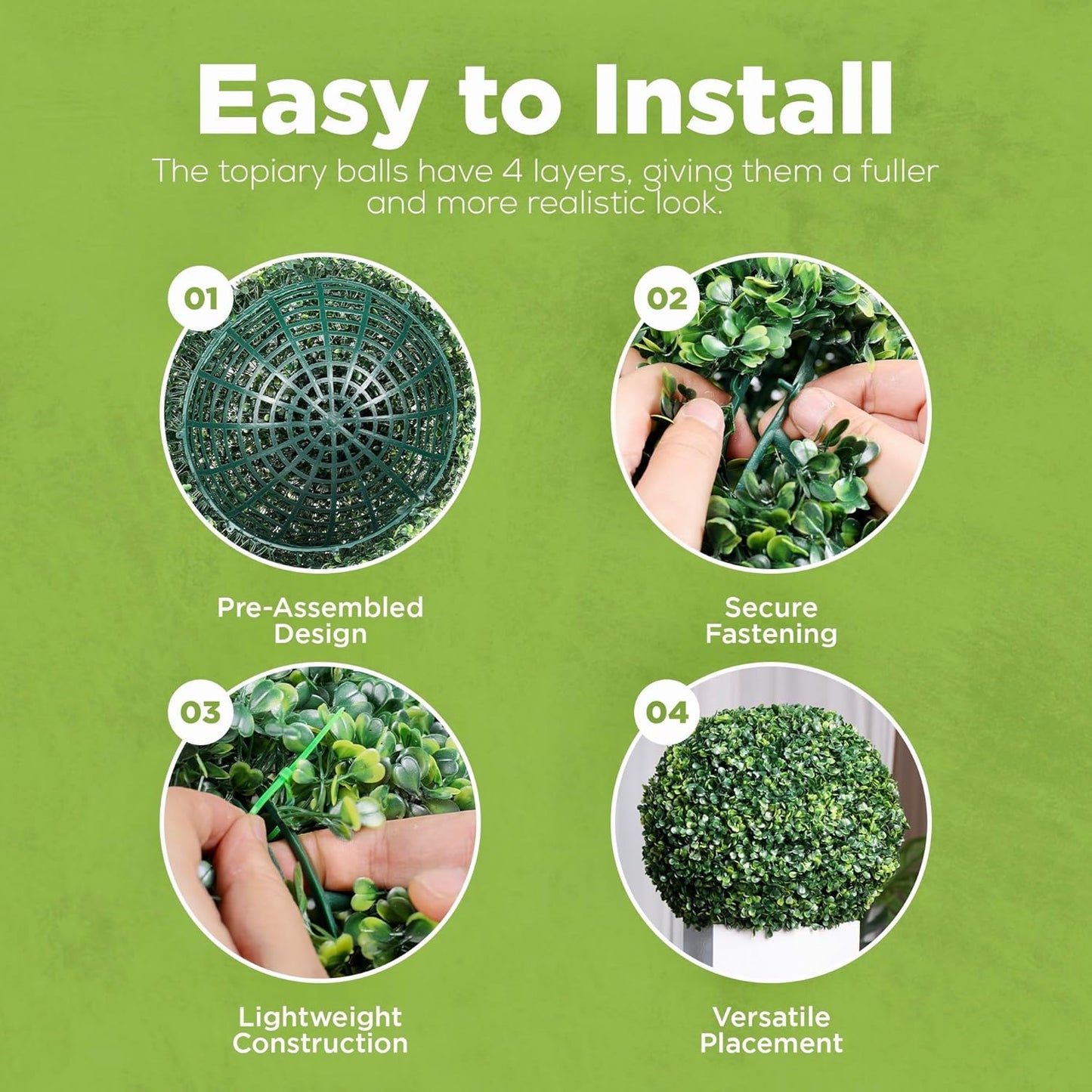 DRAY Premium 13" Faux Boxwood Balls – Set of 2 Artificial Topiary Spheres for Outdoor & Indoor Use – Realistic, UV-Resistant, Weatherproof Decorative Greenery – Check Measurements