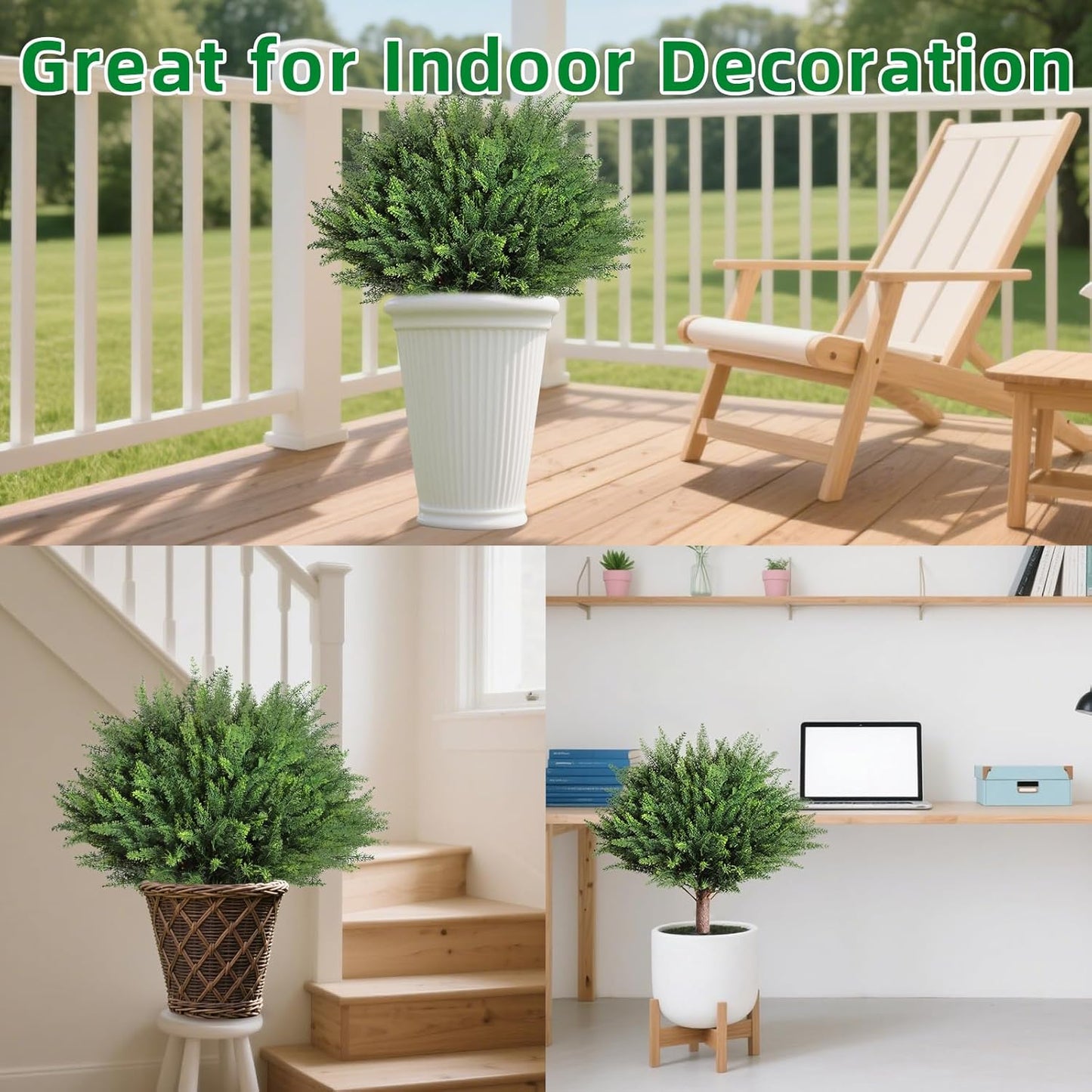 23" Artificial Cedar Topiary Ball Trees ，Set of 2 Outdoor Faux Plants with Ground Spike, UV Resistant Fake Pine Shrubs Bushes for Indoor Front Porch Yard Decorations (Cypres)